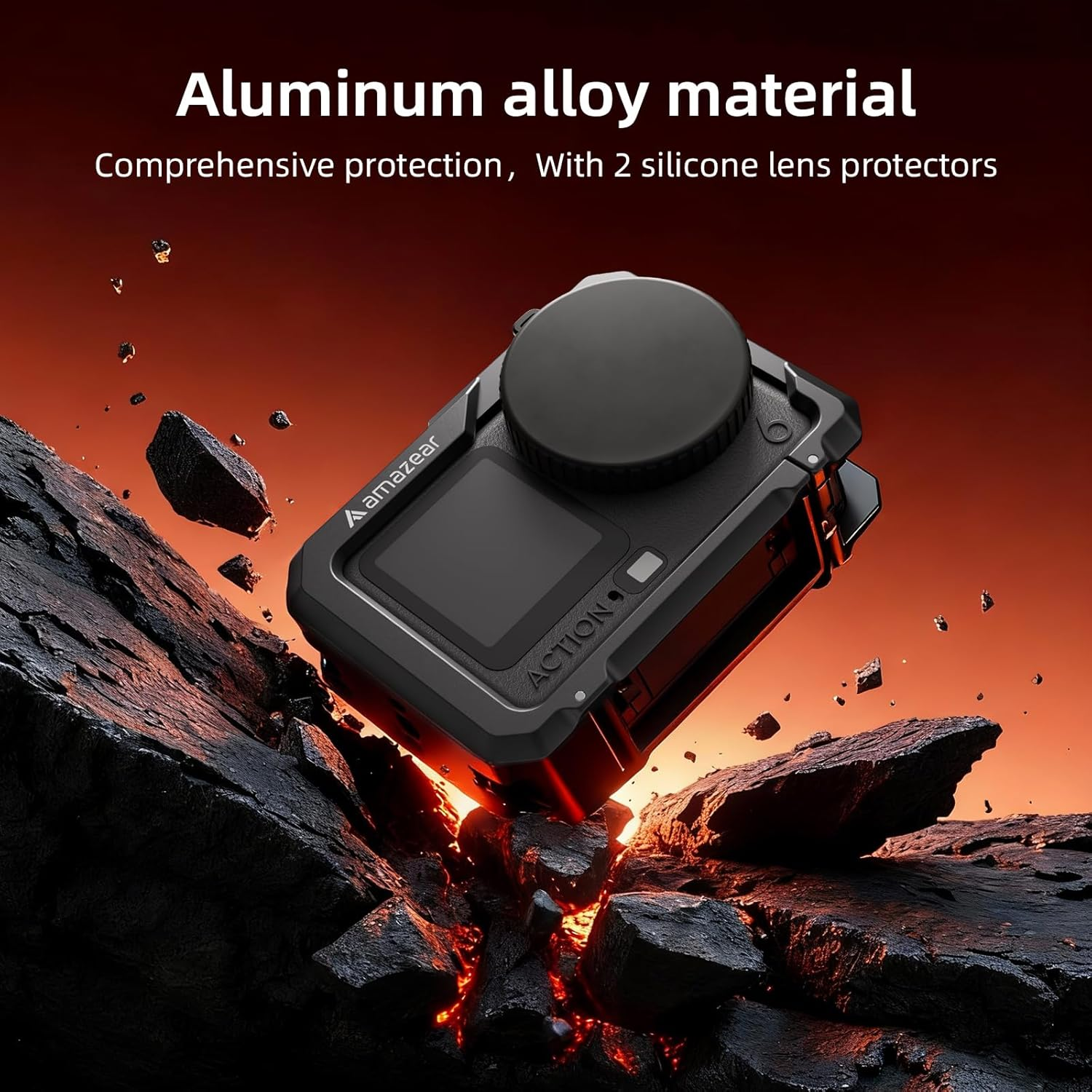 AMAZEAR Metal Protective Case for DJI Osmo Action 6 Accessories, Action6 Pro Multifunction Utility Frame Cage, Stronger Aluminum Housing Hard Cover with Soft Silicone Lens Caps, Black image number 2