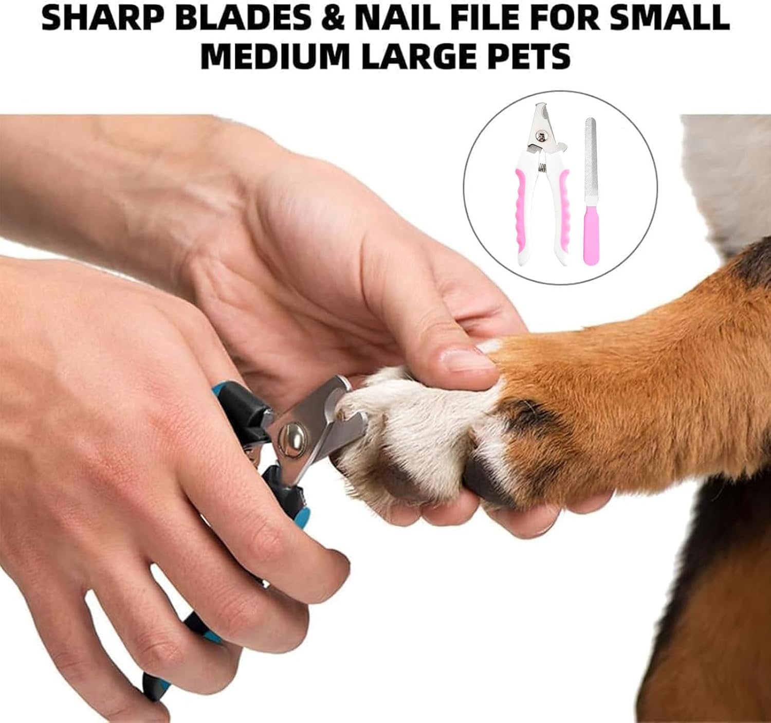 Dog Nail Clippers and Trimmer with Nail File, Professional Pet Grooming Tool for Small to Large Dogs and Cats, Pink and White Design image number 3