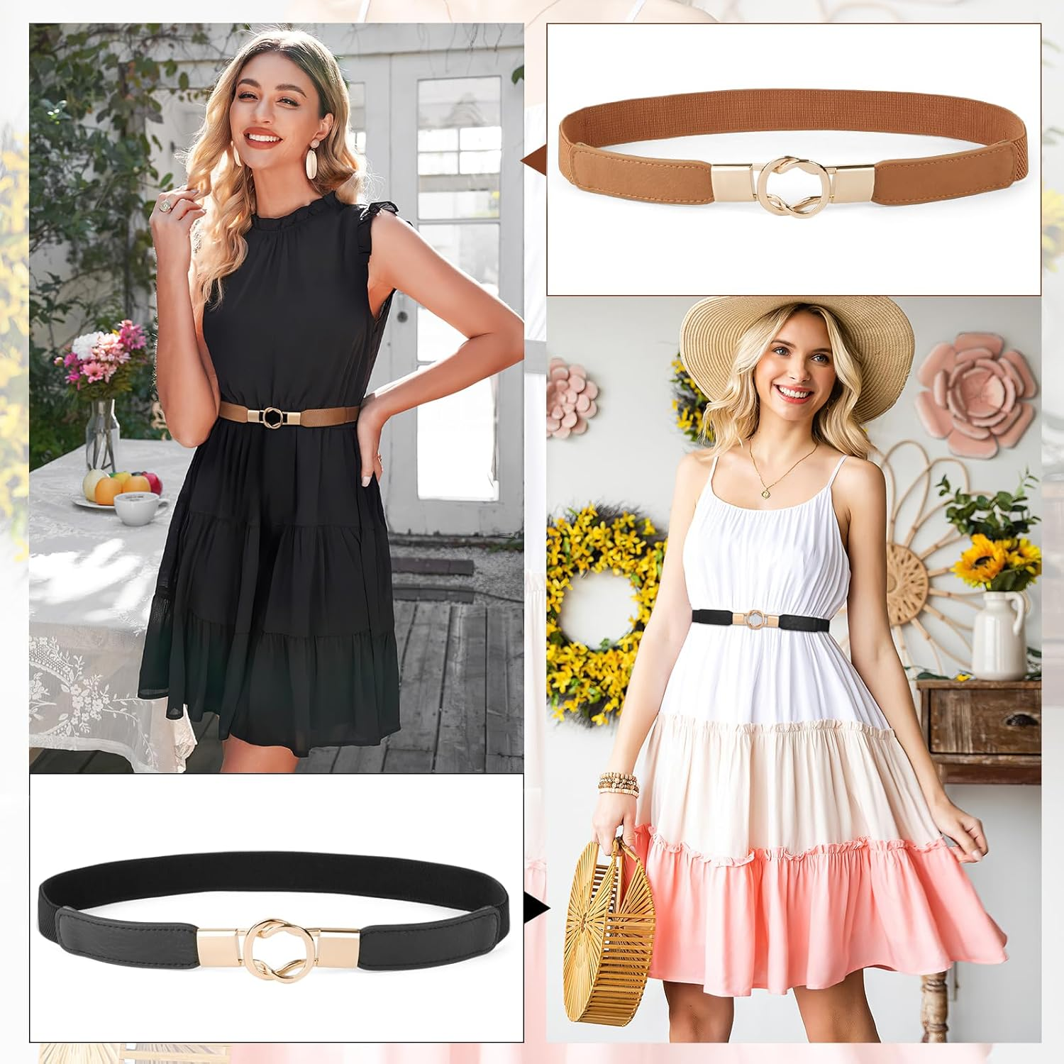 Women Skinny Belt for Dresses Retro Stretch Ladies Waist Belt plus Size Set of 4 image number 6