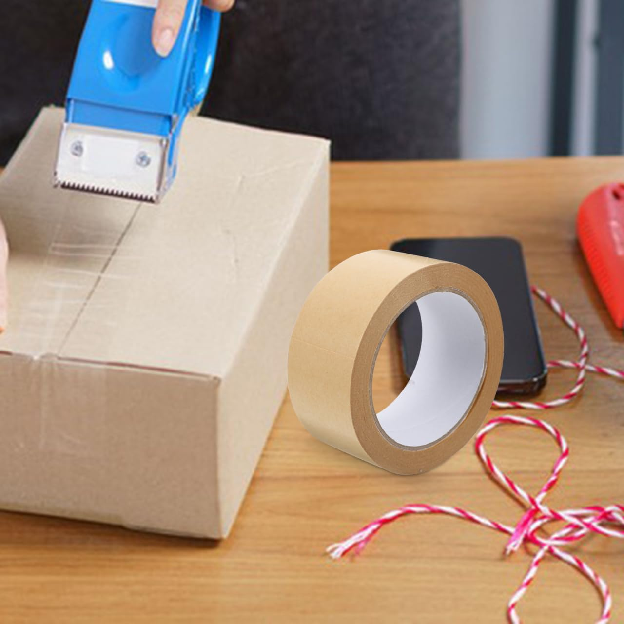 TEHAUX Kraft Packing Tape, 45Mm X 25M Self Adhesive Brown Gummed Tape, High Viscosity, Water-Free, Ideal for Packaging, Sealing, Picture Framing image number 2