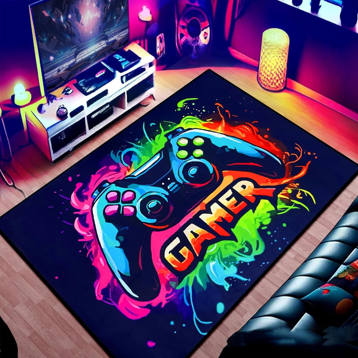 Gaming Rug for Boys Teen Room, Non-Slip 3D Colorful Gamer Area Rug Carpet, Large Video Games Controller Gamepad Play Mat for Playroom Bedroom Living Room Floor Decor (Color 7, 160X120Cm)