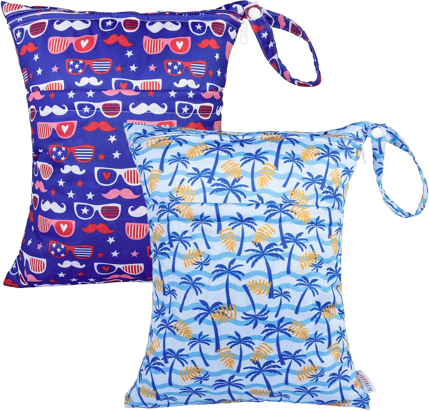 ALVABABY 2Pcs Cloth Diaper Wet Dry Bags Waterproof Reusable with Two Zippered Pockets Travel Beach Pool Daycare Soiled Baby Items Yoga Gym Bag for Swimsuits or Wet Clothes 2LM10