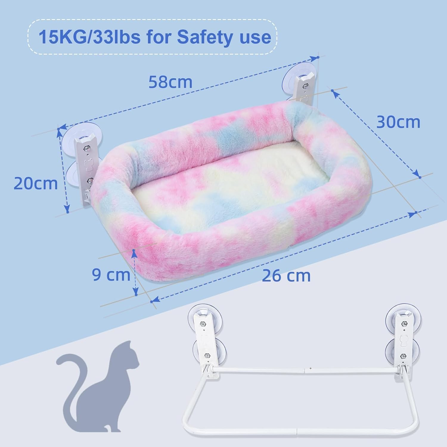 Cordless Cat Perch for Window,Foldable Cat Window Hammock with 4 Strong Suction Cups and Soft Bed,Embeded Machine Washable Padded Bed for Large Cats and Kittens image number 3
