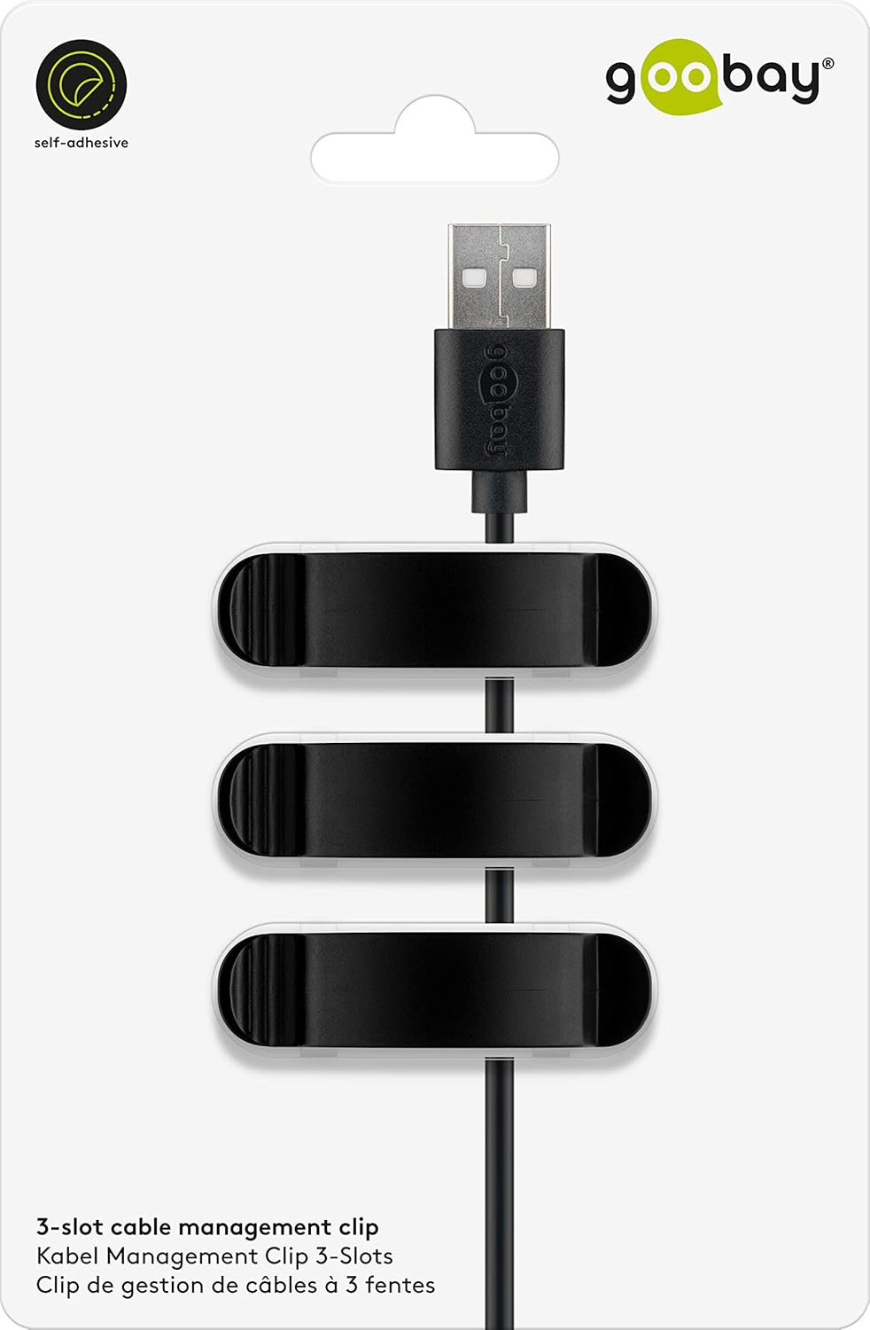Goobay Cable Management Clip 3 Slots Set 3 Piece, Black