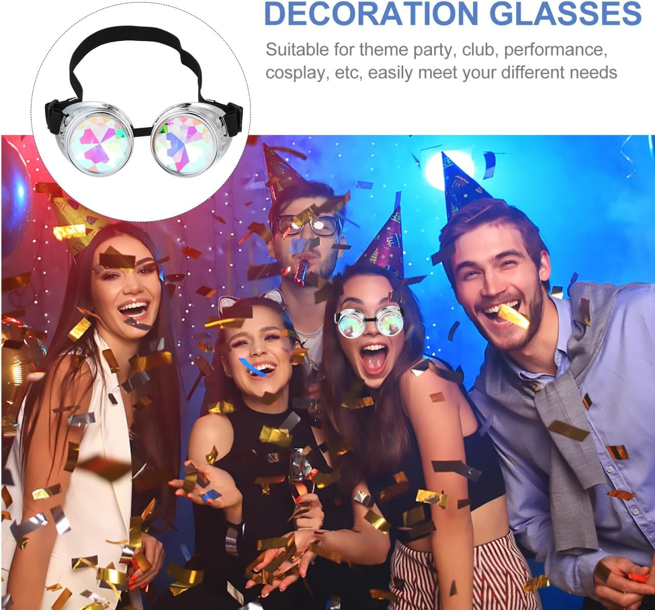 Kaleidoscope Rave Goggles, Rainbow Kaleidoscope Glasses, Steam Punk Goggles, Prism Sunglasses Goggles Coctail Glasses for Carnival Music Festivals Costume Parties image number 3