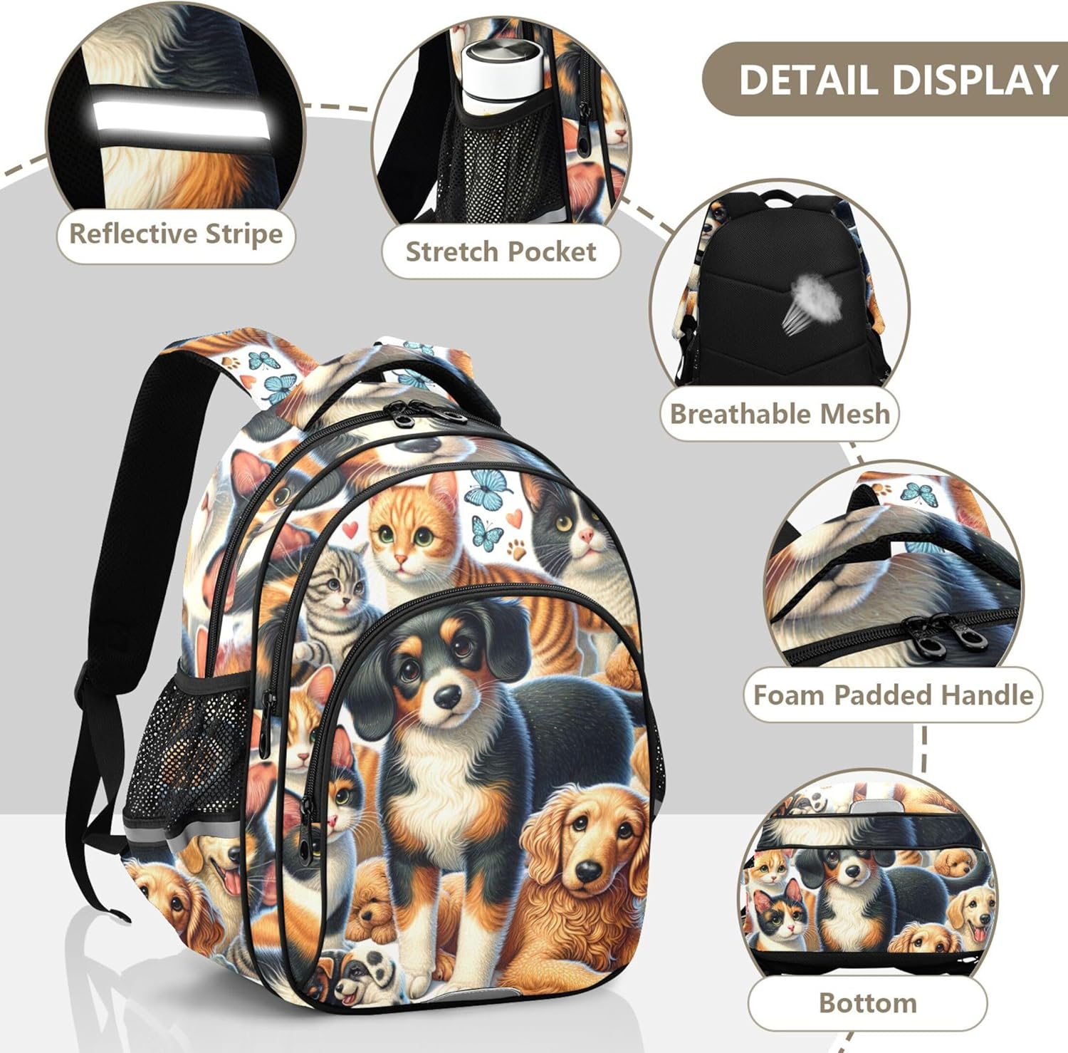 Cute Dogs and Cats Kids Backpack Boys Toddlers Elementary School Bag Cartoon Animal Print Personalized Custom Bookbag image number 5