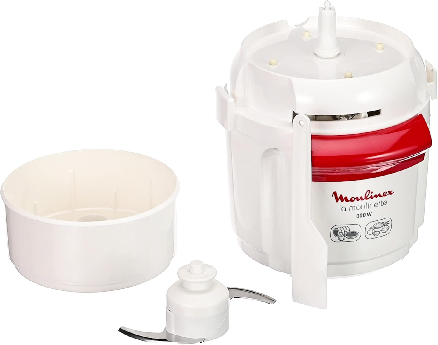 Moulinex AD5601 Moulinette Chopper, 800 W, Chopping, Mixing and Short, System 1-2 - 3 Quick Operation, Stainless Steel Blade, White and Red, Black image number 2