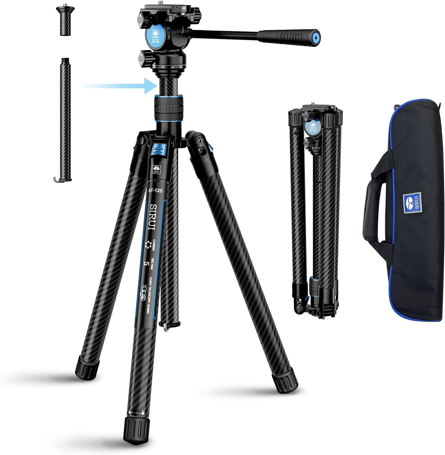 SIRUI Traveler X Lightweight Carbon Fiber Tripod with Panoramic Video Head, 59.8&rdquo; Compact Camera Tripod with Quick Leg Setup, Max Load 11Lbs (Fluid Head/At-10) image number 3