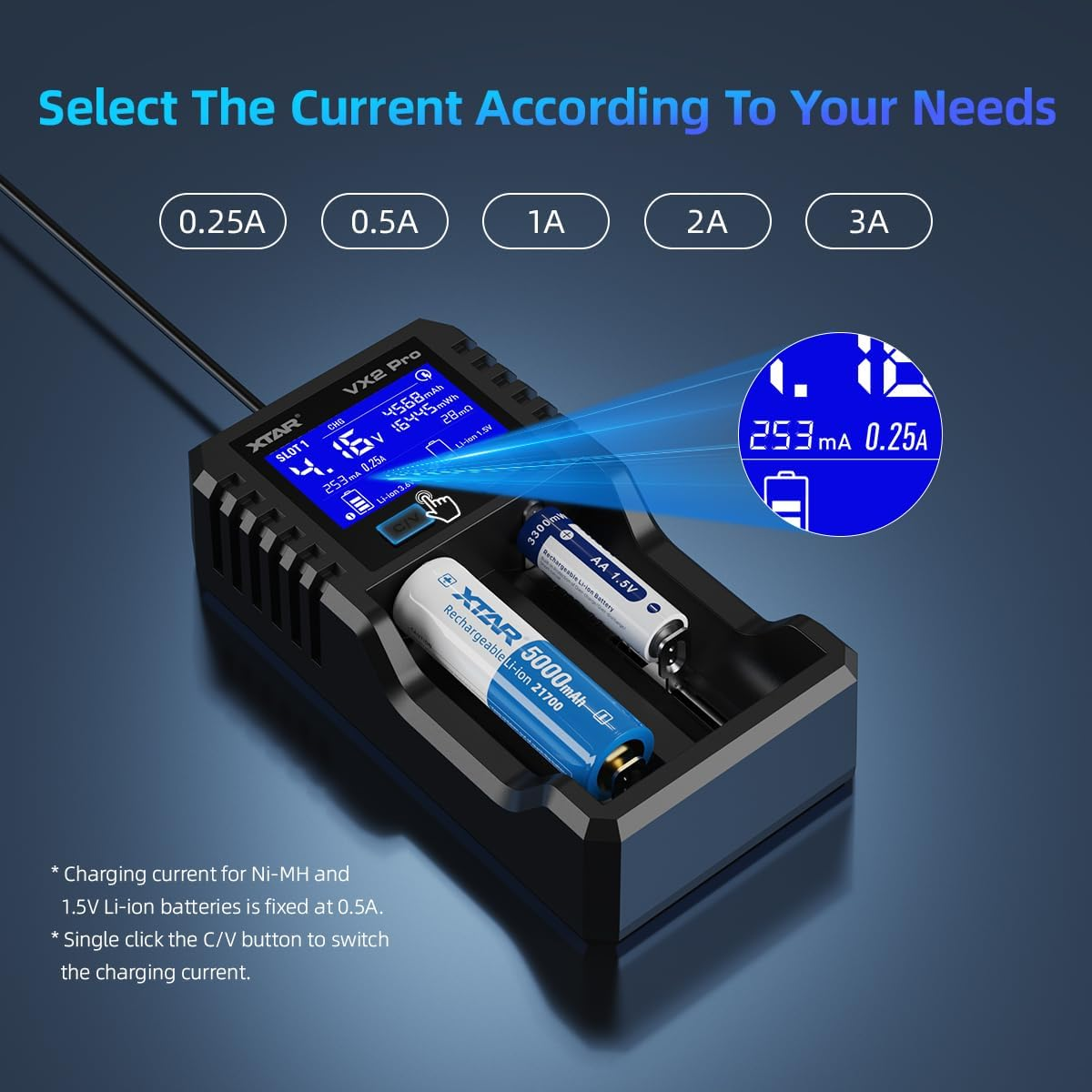 XTAR New VX2 Pro 2 Independent Slot Universal Battery Charger for 3.6/3.7V Li-Ion 1.5V Li-Ion&1.2V Ni-Mh AA AAA 3.2V Lifepo4 Batteries with Discharge/Store/Refresh Function (VX2 Pro) image number 2