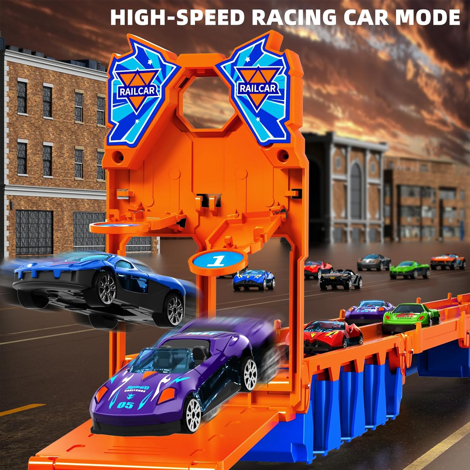 MSKOLER 78.7-Inch Race Cars Track Truck Toys for Boys 2 3 4 5 6 7 Years Old - Transport Carrier Trucks, Foldable Track Storage, Die-Cast Cars, for Toddlers & Kids Aged 3-5