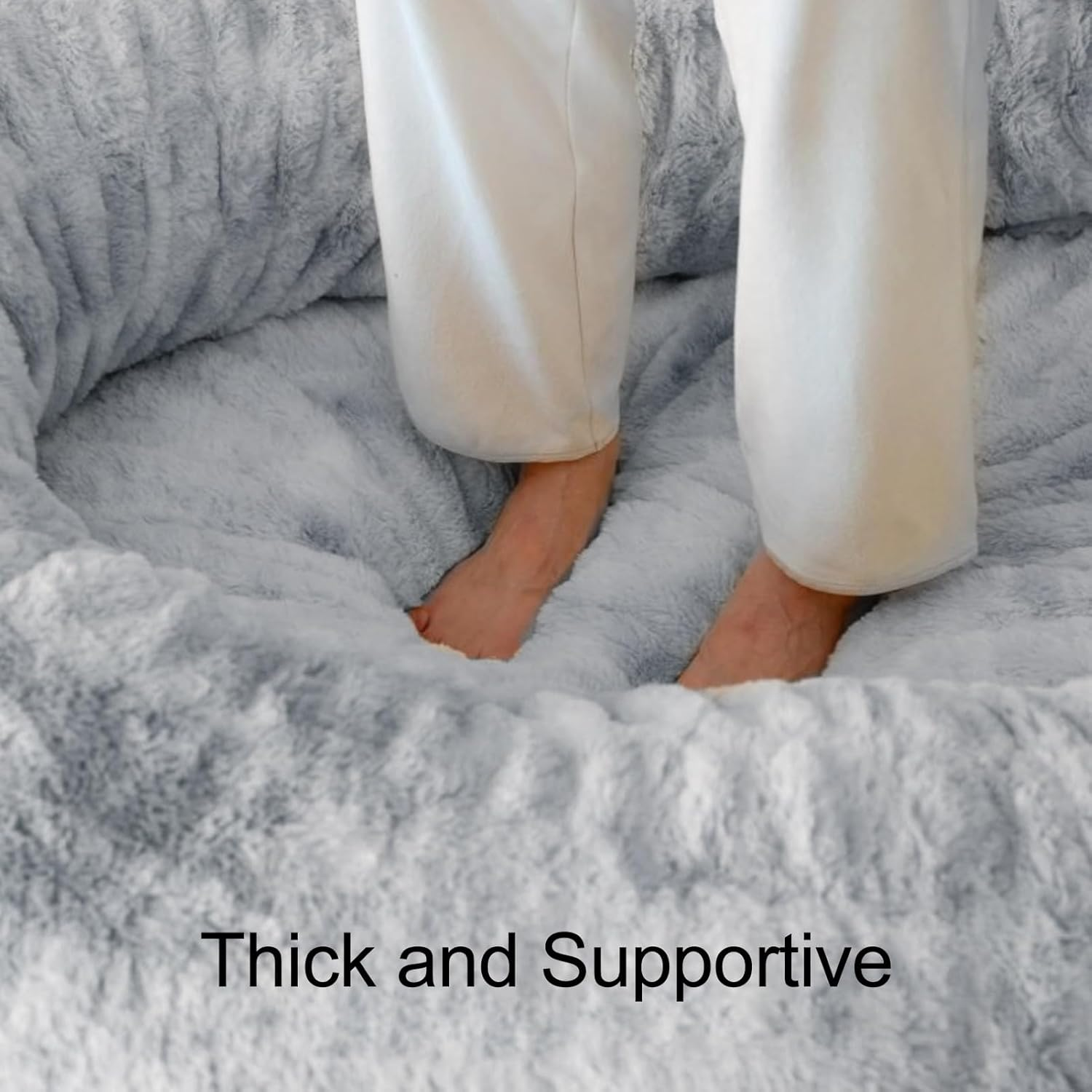 Human Dog Bed, Washable Removable Large Human Size Bean Bag Dog Bed with Memory Foam Supportive Mat and Storage Pocket Faux Fur Orthopedic Dog Bed Nap Bed Adult Oval for Families image number 2