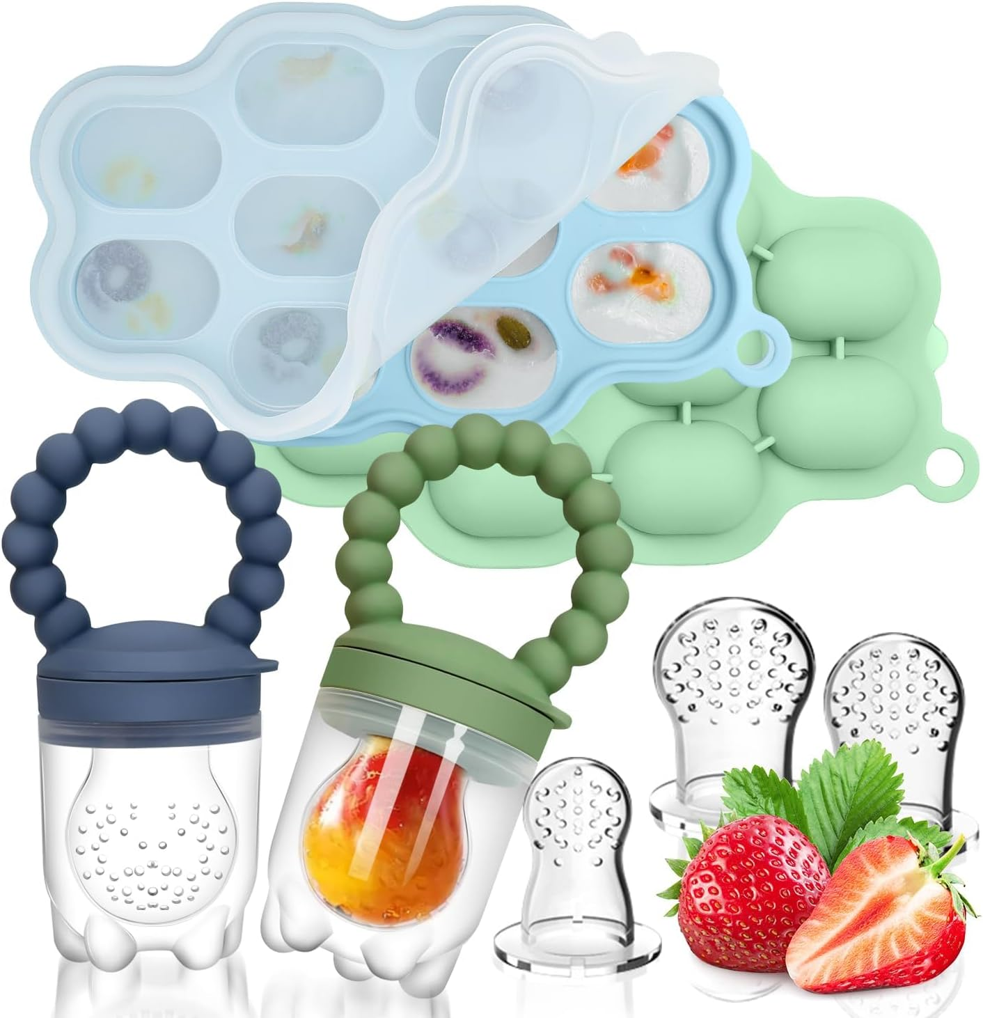 Baby Silicone Fruit Food Feeder Pacifier, 2 Pack Freezer Tray Set for Babies-Breastmilk Storage Container and Freezer Tray-Teething Popsicle Molds for Soothing Relief image number 6