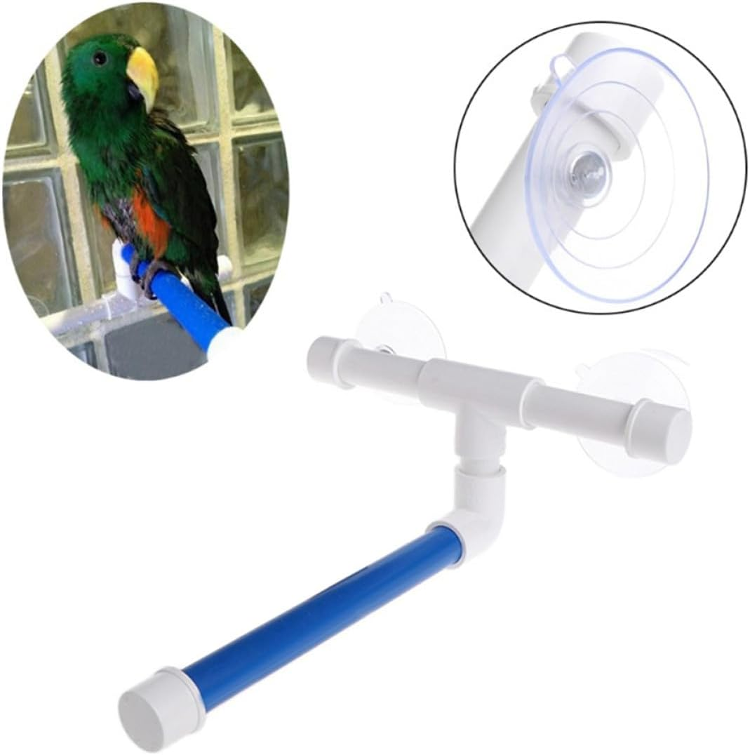 JUMPLAWN Portable Parrot Bird Shower Stand Suction Cups, Window Mounted Bird Bath and Paw Grinding Perch for Indoor Parakeets and Cockatiels image number 3