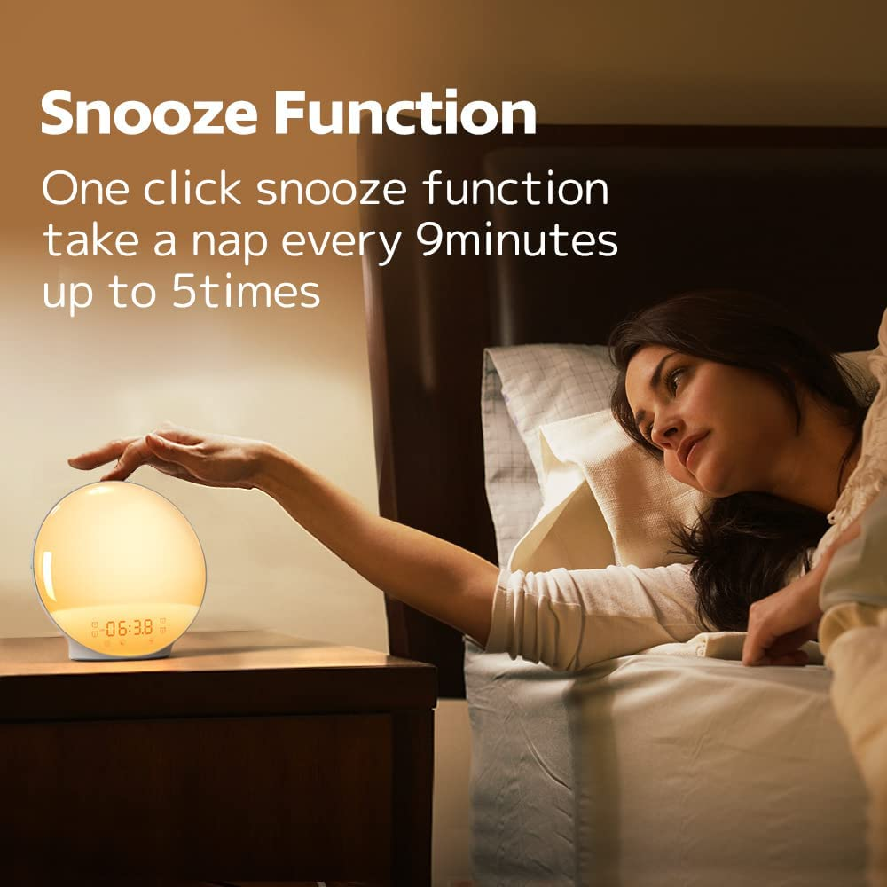 Sunrise Wake-Up Light, Dual Alarm Clock with FM Radio, Snooze & 7-Color Night Light, Bedroom Decoration, Digital Alarm Clock for Gift to Heavy Sleepers, Adults and Children