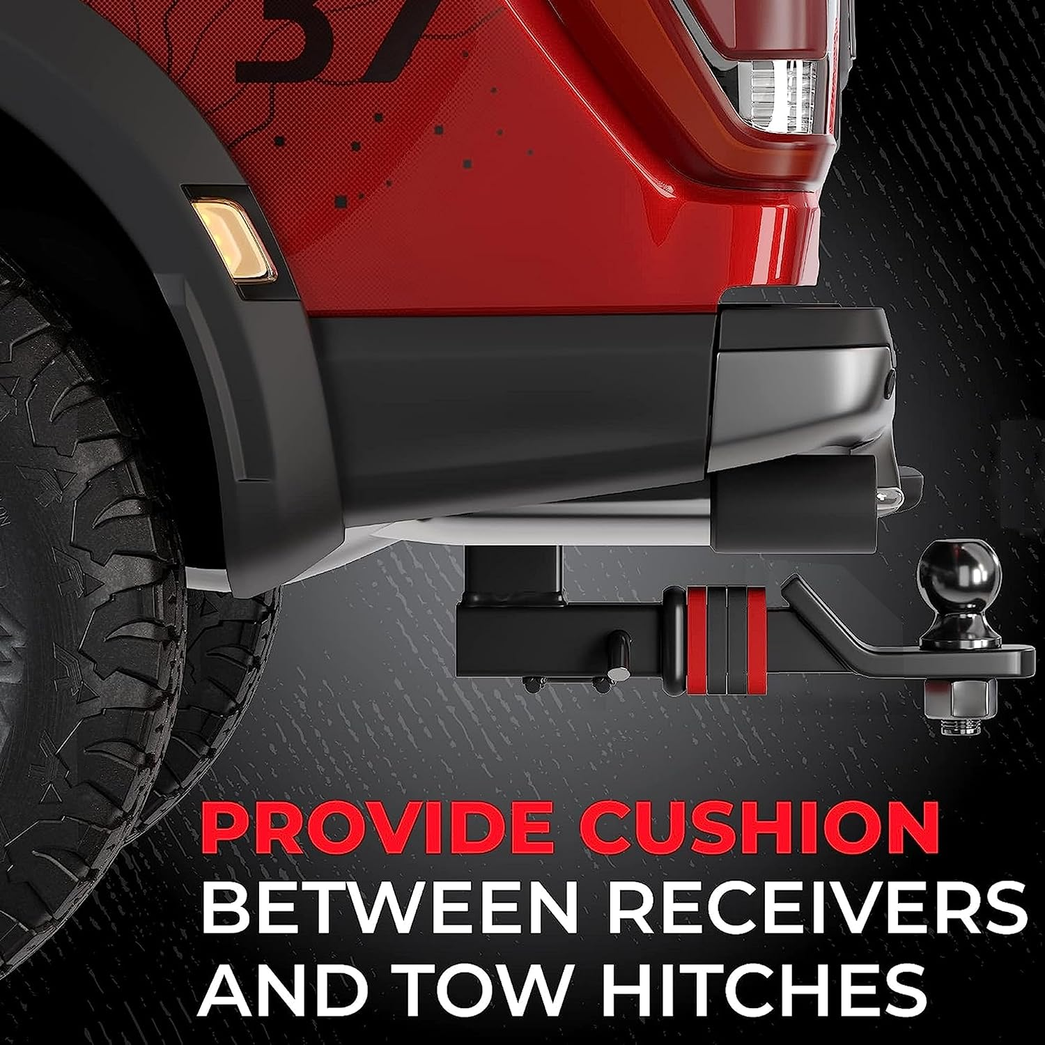 Suspension Dudes 4 Pack 2-Inch Hitch Receiver Silencer Pad Reduces Rattle and Noise, Provides Cushion between Hitch Receiver and Tow Hitches, Made in USA (4-Pack Black X2 / Red X2) image number 3