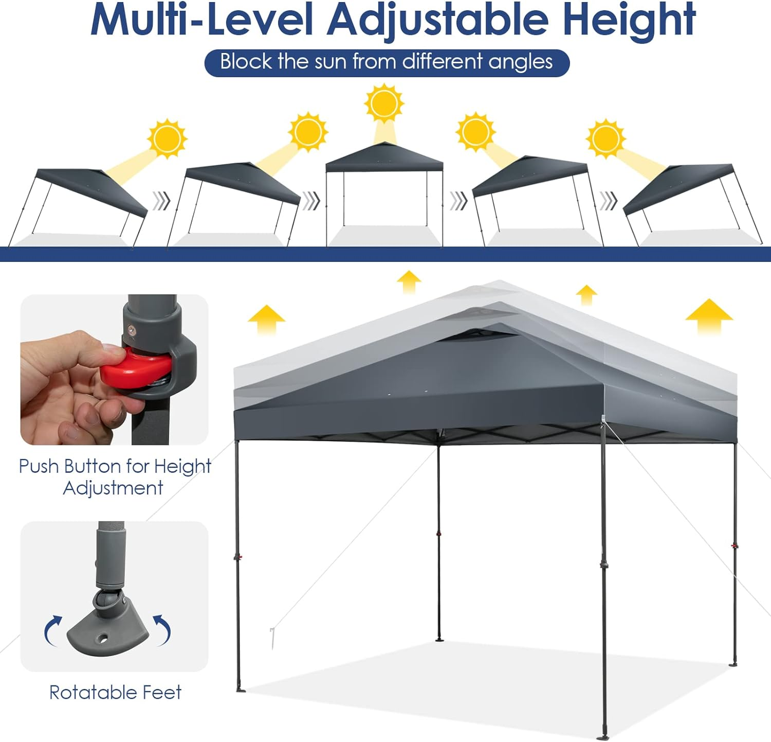 Costway 3X3M Outdoor Instant Gazebo Marquee, Folding & Portable Pop-Up Canopy Tent W/Carry Bag, One-Person Setup, Rotatable Feet, Height-Adjustable&Tiltable Sun Shade Shelter for Camp, Patio, Market image number 2