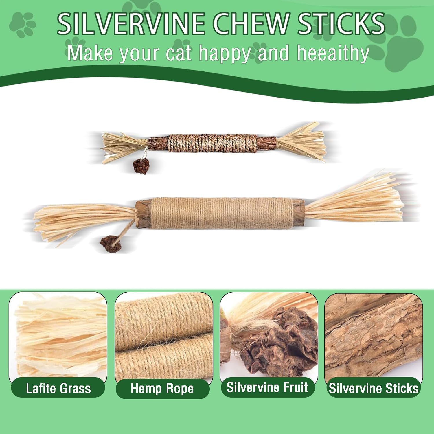 Gdsanlian Cat Chew Toys, 4-Pack Silver Vine Cat Toys, Natural Silver Vine Sticks for Cats, Natural Silver Vine Stick Cage Cat Bell Balls for Cleaning Teeth, Increase Appetite, Suitable for Indoor Cats image number 5