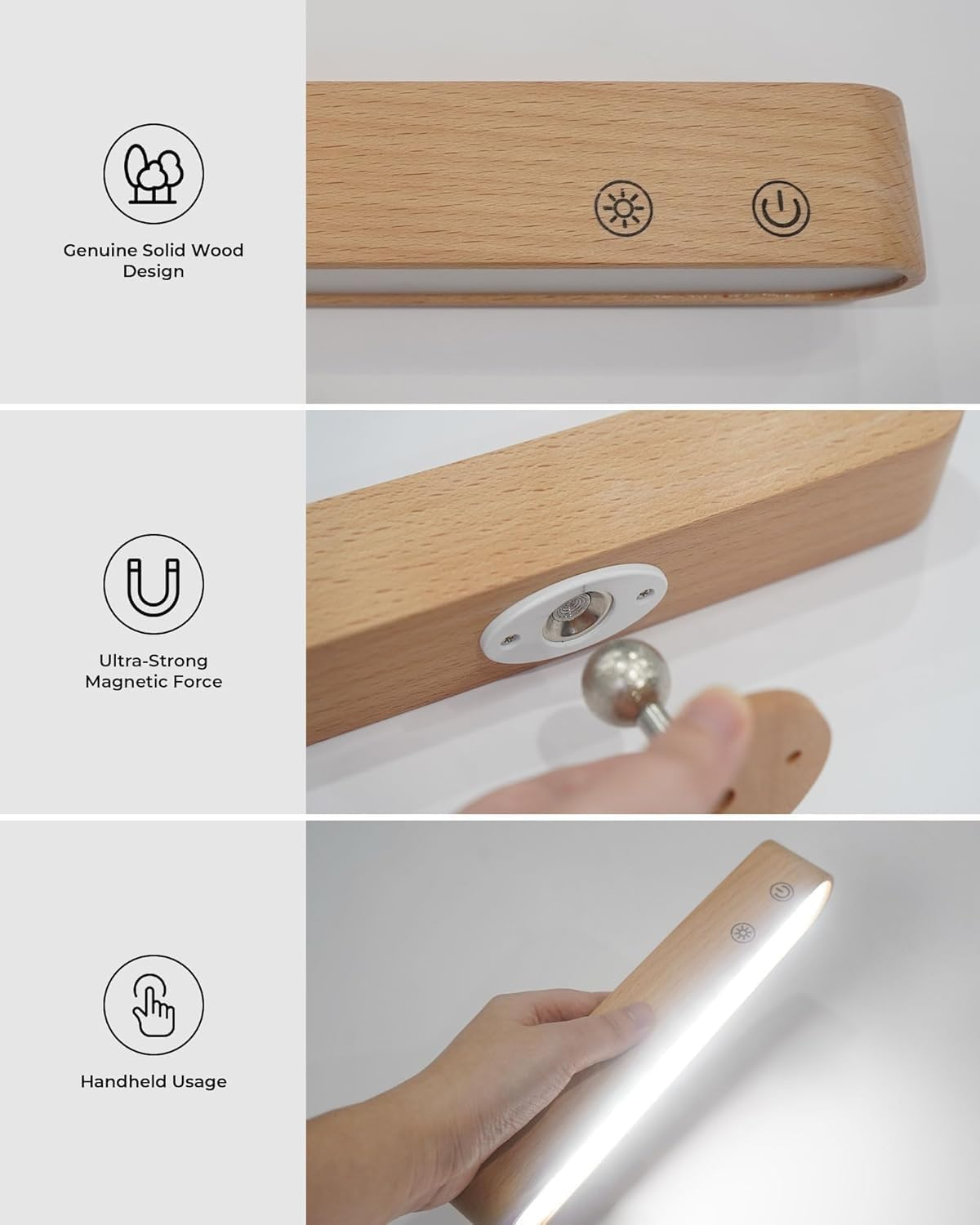 Wood Rechargeable Wall Light Indoor, 2 Pack 7500Mah Battery Operated Wall Sconce with Remote, LED Wireless Wall Light for Bedroom, 3 Colors Dimmable Brightness Wall Sconce with 15 RGB Colors - White Beech image number 6