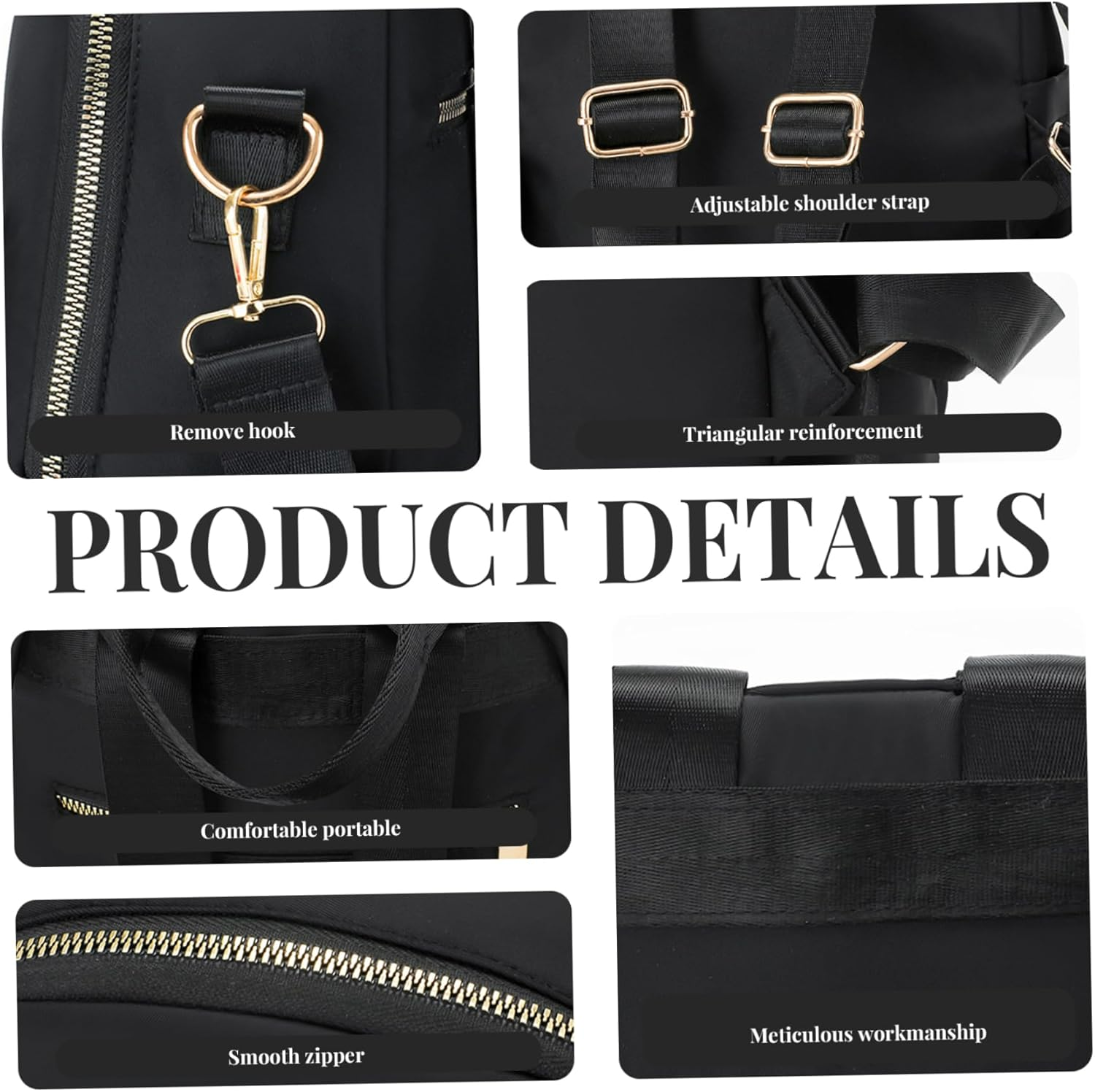 Mini Backpack Mini Backpack for Women Multi-Pocket Minimalist Black Small Backpack with Tote & Shoulder Strap Adjustable Waterproof Backpack Purse for Business, School, Travel Small Backpack image number 3