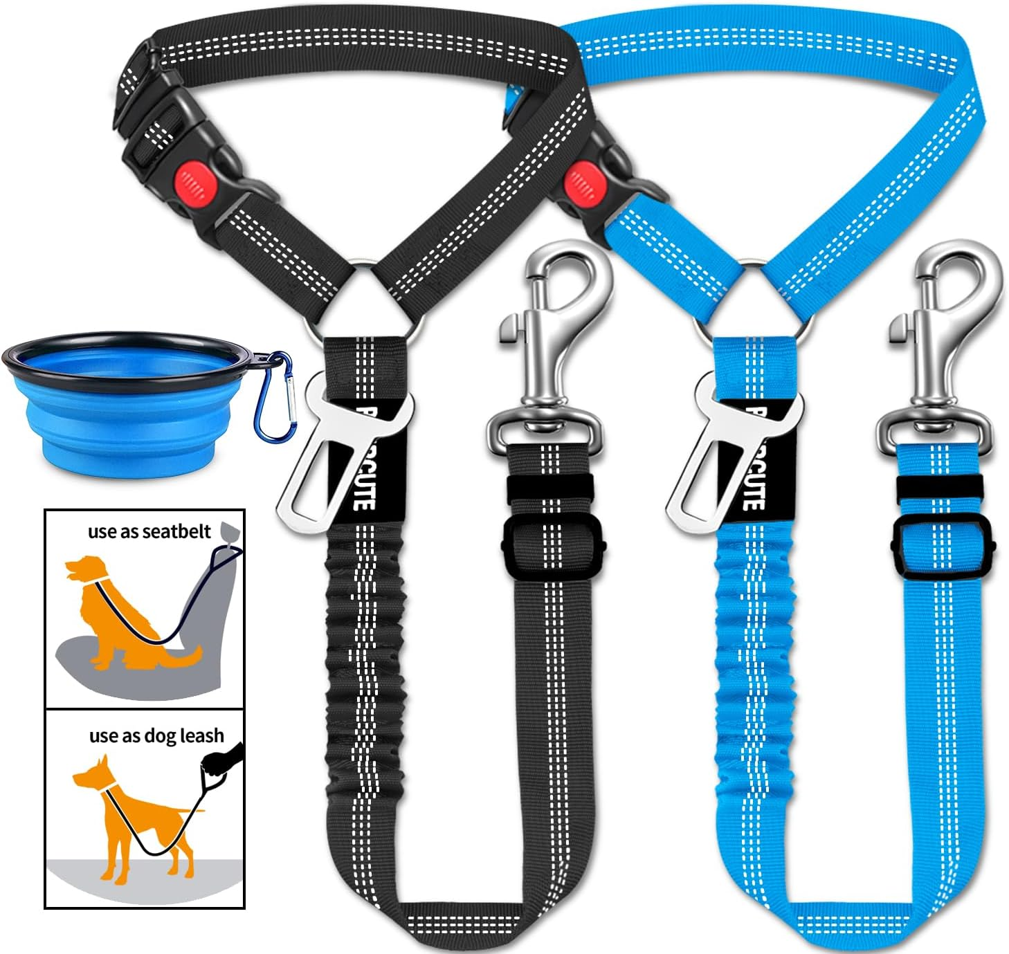 3 Piece Dog Car Seat Belt Set - Retractable Adjustable Pet Seatbelts for Vehicle Headrests - Heavy Duty, Elastic & Durable Car Harness for Dogs image number 2