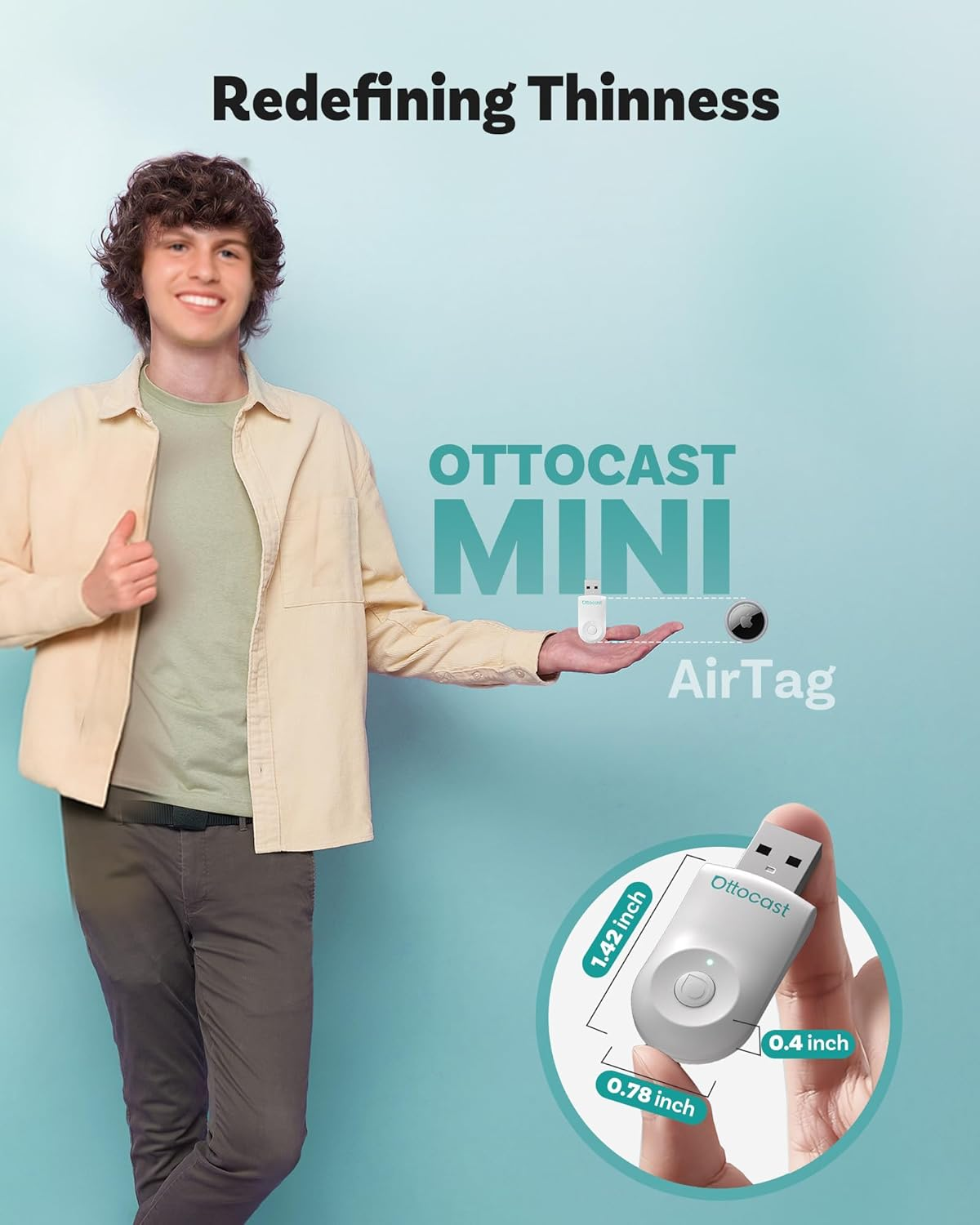 OTTOCAST Mini 2025 Wireless Carplay & Android Auto 2-In-1 Adapter, Plug & Play, 5Ghz Wifi, Auto Connect for Iphone & Android, Fits 98%+ OEM Wired Carplay Cars（Ca505-T1-White） image number 2