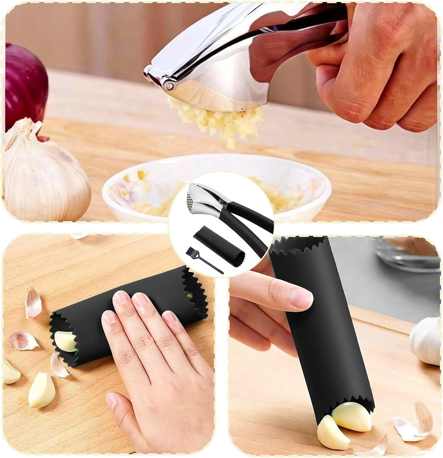 Professional Stainless Steel Garlic Press Set &ndash;Easy to Clean, Dishwasher Safe, Rust-Proof Design for Effortless Garlic Preparation image number 2