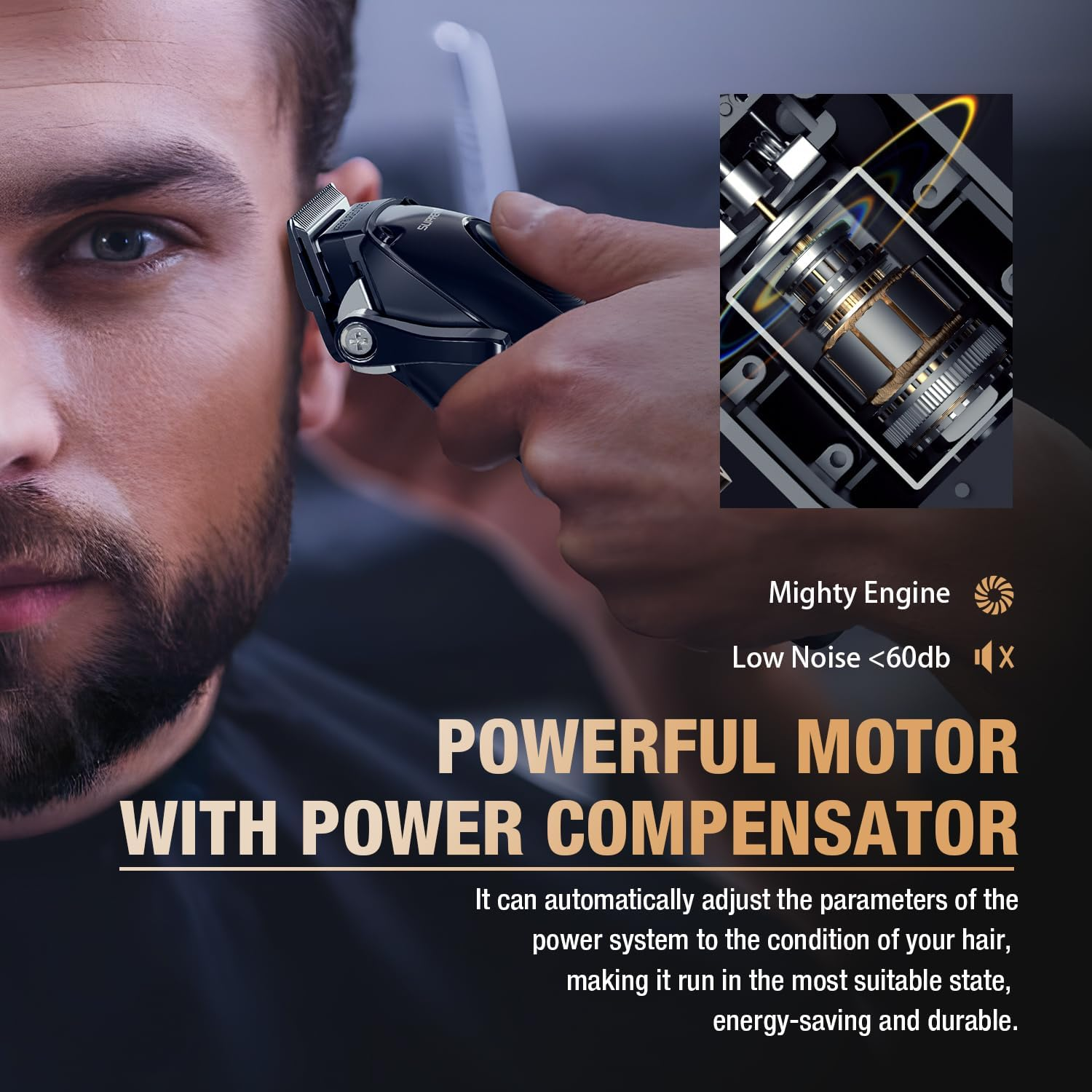 SUPRENT PRO Professional Hair Clippers for Men - DLC Coated Blade with Power Compensator Motor - Cordless Hair Trimmer Set for Barbers with Charging Base - Premium Hair Clipper Kit (Black) (Black) image number 3