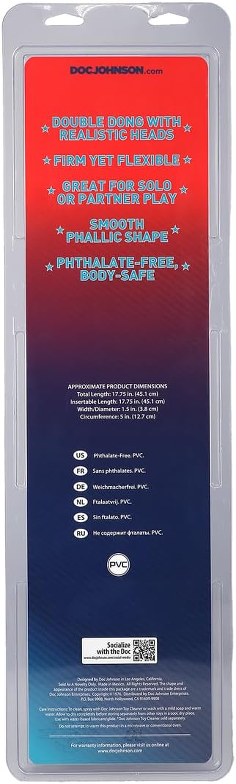 Doc Johnson Classic - Smooth Double Header - 18 Inch - Double-Sided Dildo - Black