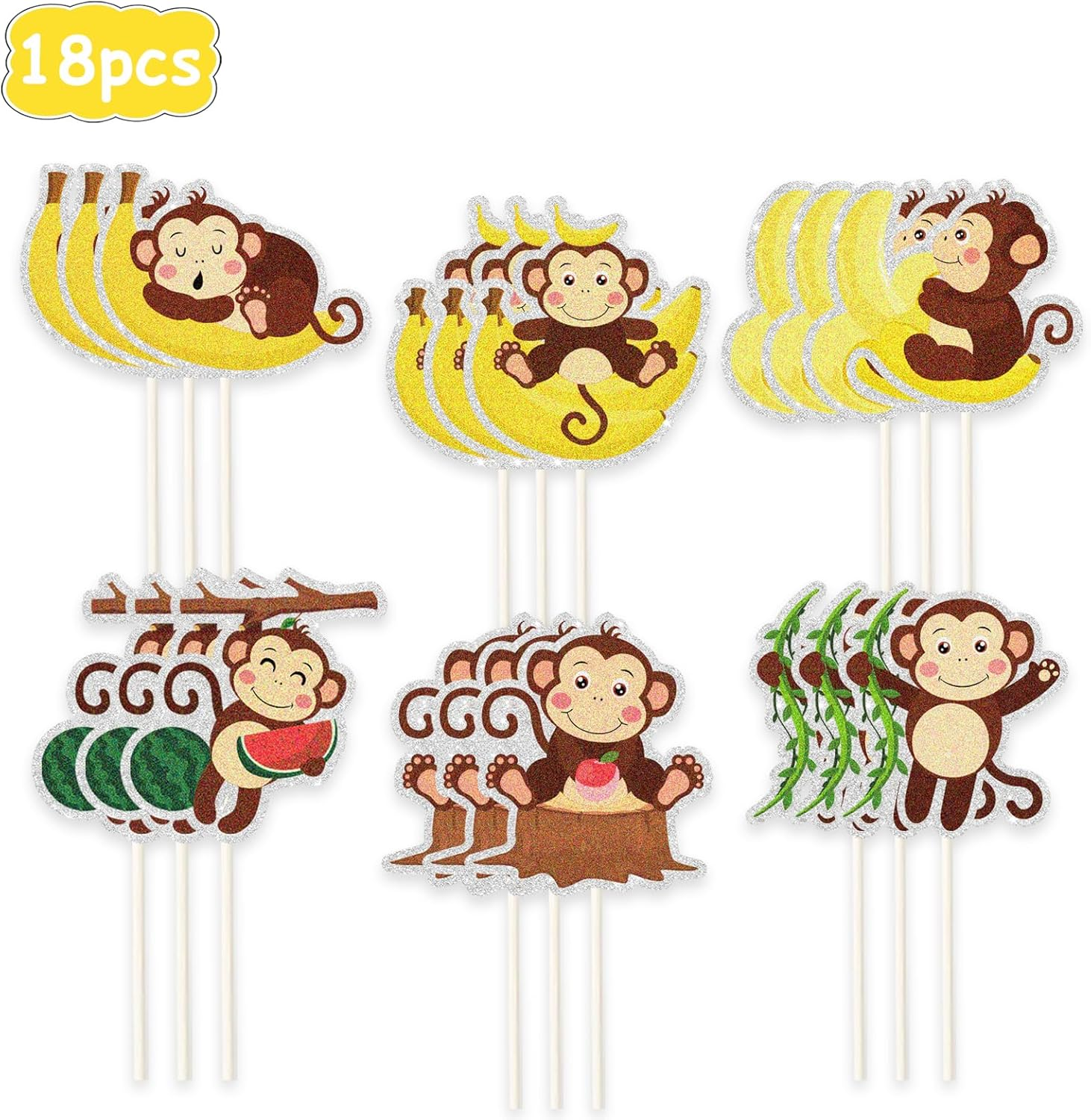 18Pcs Monkey Cupcake Toppers,Safari Jungle Cupcake Picks,Zoo Animals Theme Baby Showers Birthday Party Supplies image number 6