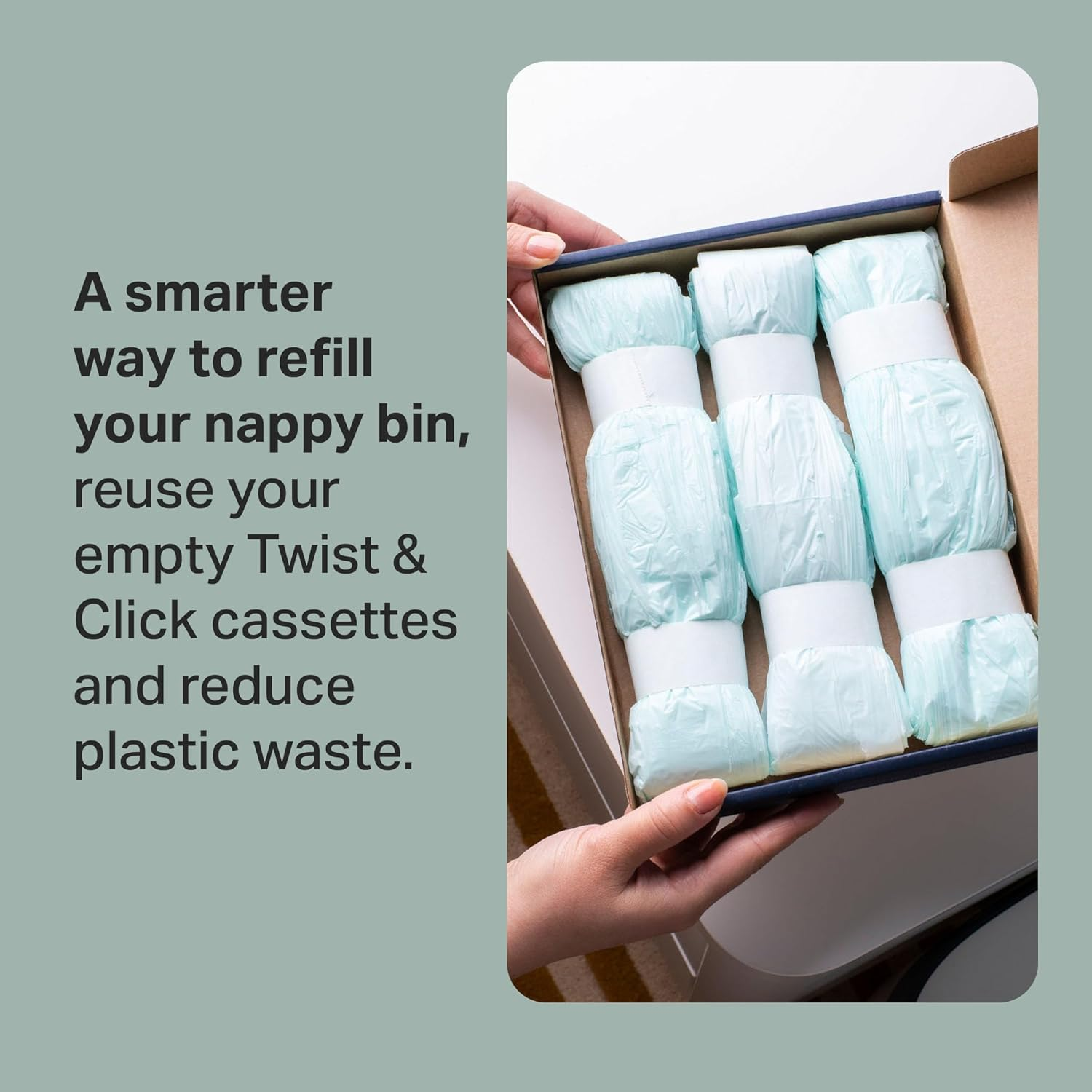 Tommee Tippee Twist & Click Nappy Bin Refills, Pack of 3, Multilayer, Antibacterial* Film, Designed to Slot into Your Existing Twist & Click Nappy Bin Cassette image number 3