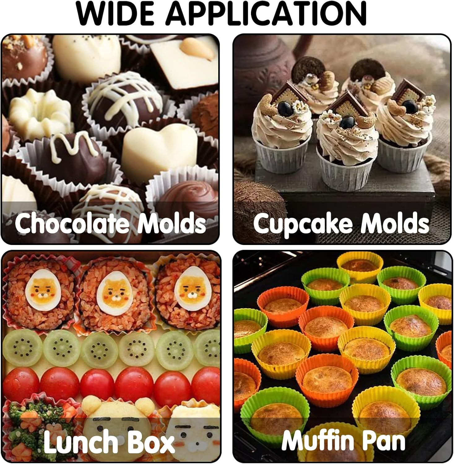 Wsmelon Silicone Lunch Box Dividers for Kids, 24 Pcs Bento Box Dividers with 10 Animal Food Picks, Bento Box Inserts, Cupcake Baking Cups, Muffin Pan Liners, Reusable and BPA Free image number 1