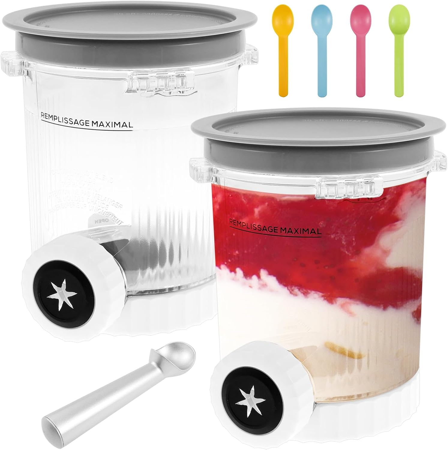 2 Pack Ice Cream Tubs for NC700 Series Swirl 500ML Reusable Ice Cream Storage Cup with Lid and Spoon Dishwasher Safe for Kitchen Homemade Icecream (Grey, 2Pack) image number 4