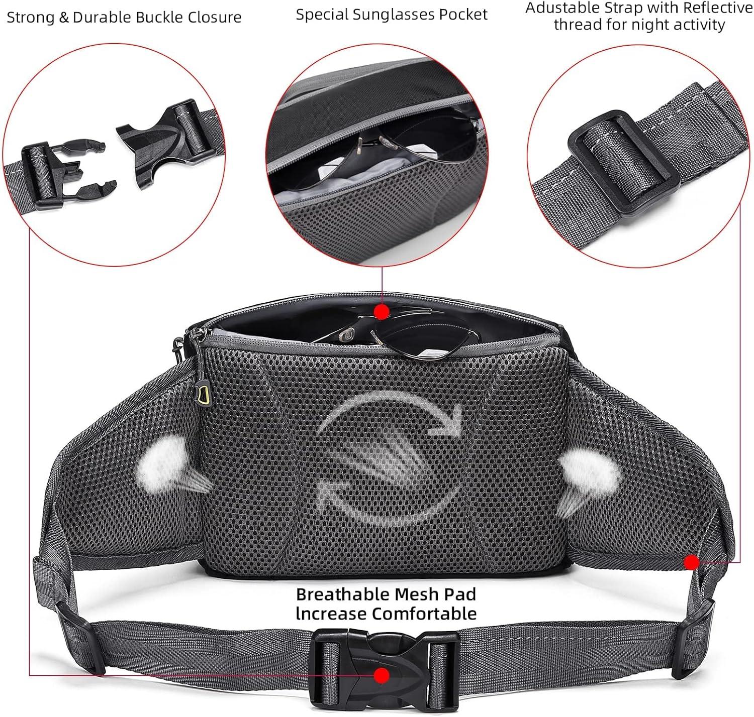 TUDEQU Large Fanny Pack with Water Bottle Holders,Dog Walking Fanny Pack,Hiking Waist Pack,Mens Fanny Pack,Waist Bag - Black image number 5