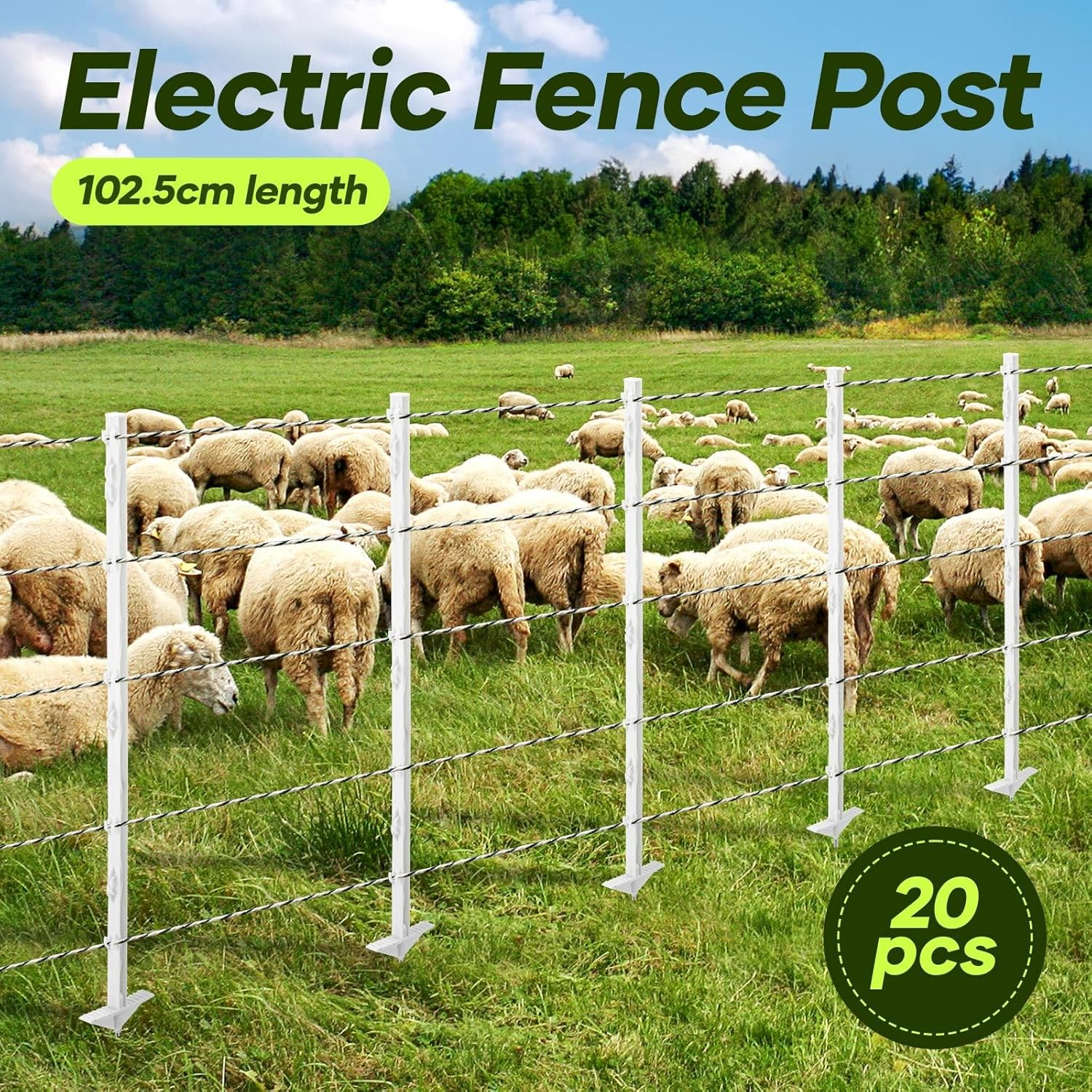 20Pcs Electric Fence Posts Tread Step in Wire Poly Tap Garden Farm Livestock Cattle Sheep Cow Insulators Poles White image number 5