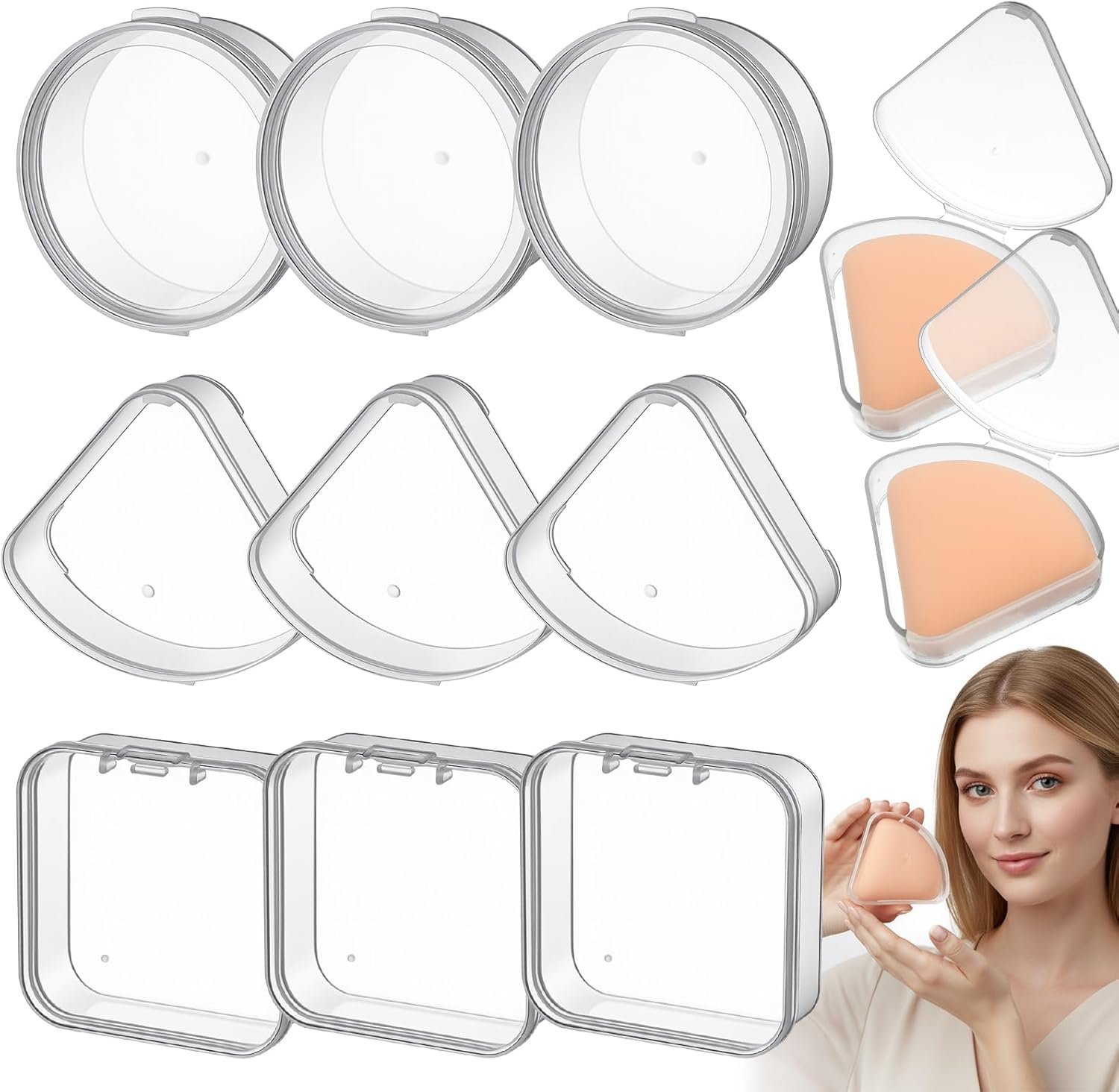 YBEATY 9 Pcs Powder Puffs with Holder Cases, Transparent Makeup Sponge Protective Container Reusable Portable Beauty Blender Holder Dust Proof Pocket Cosmetic Puff Box for Women Travel