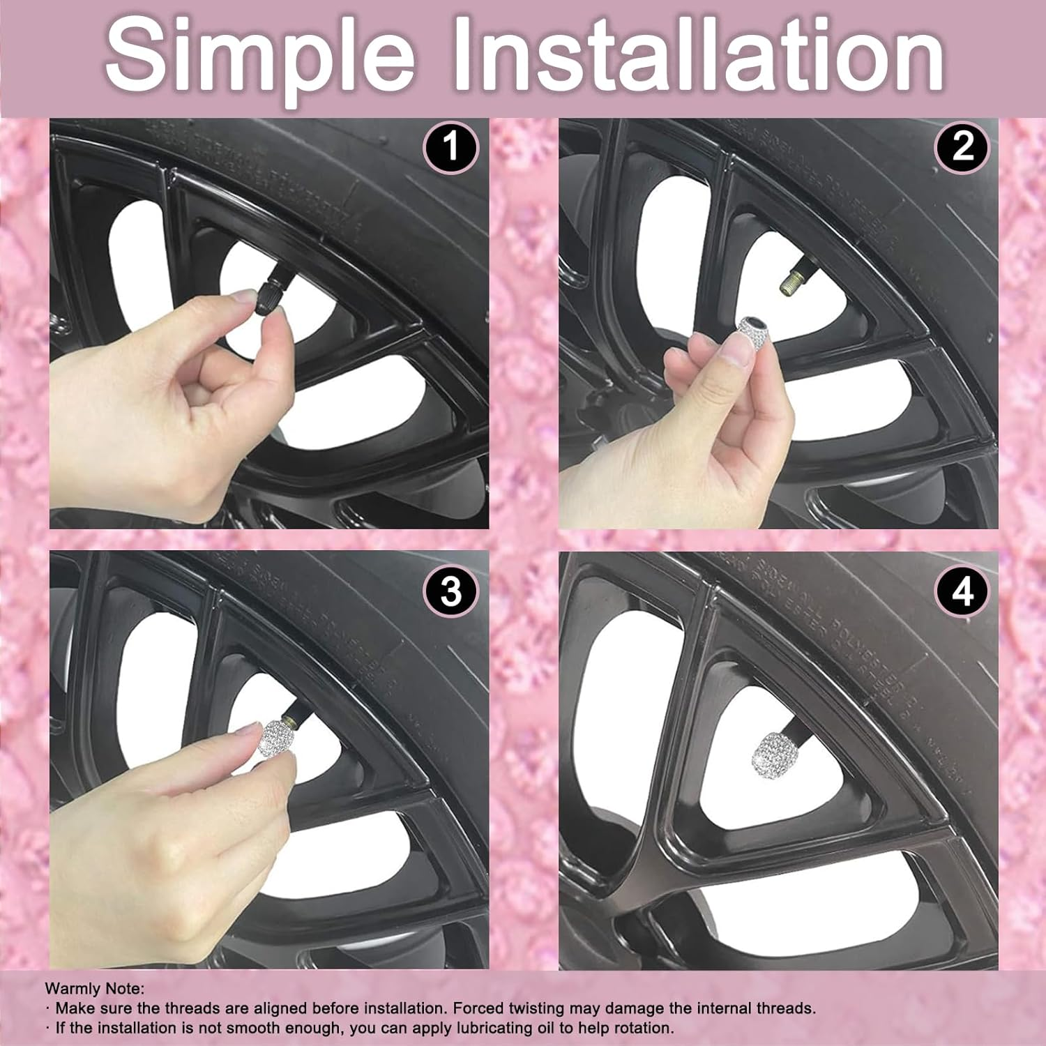 Bling Tire Valve Stem Caps 4 Pack Crystal Tire Caps Shinny Rhinestone for Women, Wheel Tire Valve, Car Accessories Universal for Cars, Trucks, SUV and Motorcycles-White image number 1