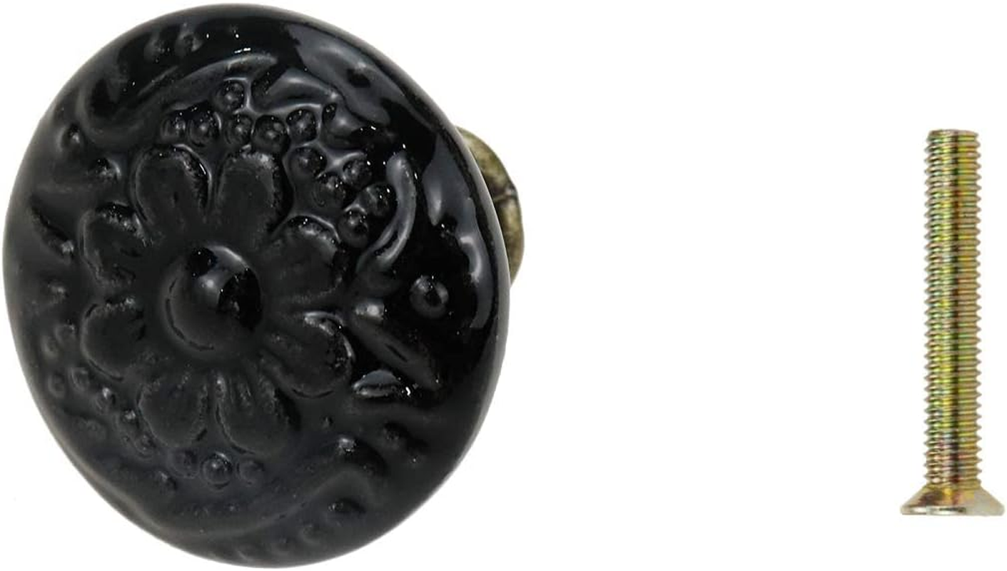Geesatis 10 Pcs Black Retro Ceramic Knobs Cabinet Furniture Handles Home Kitchen Door Pulls, Single Hole round Knob, with Mounting Screws, Diameter 1.4" image number 4