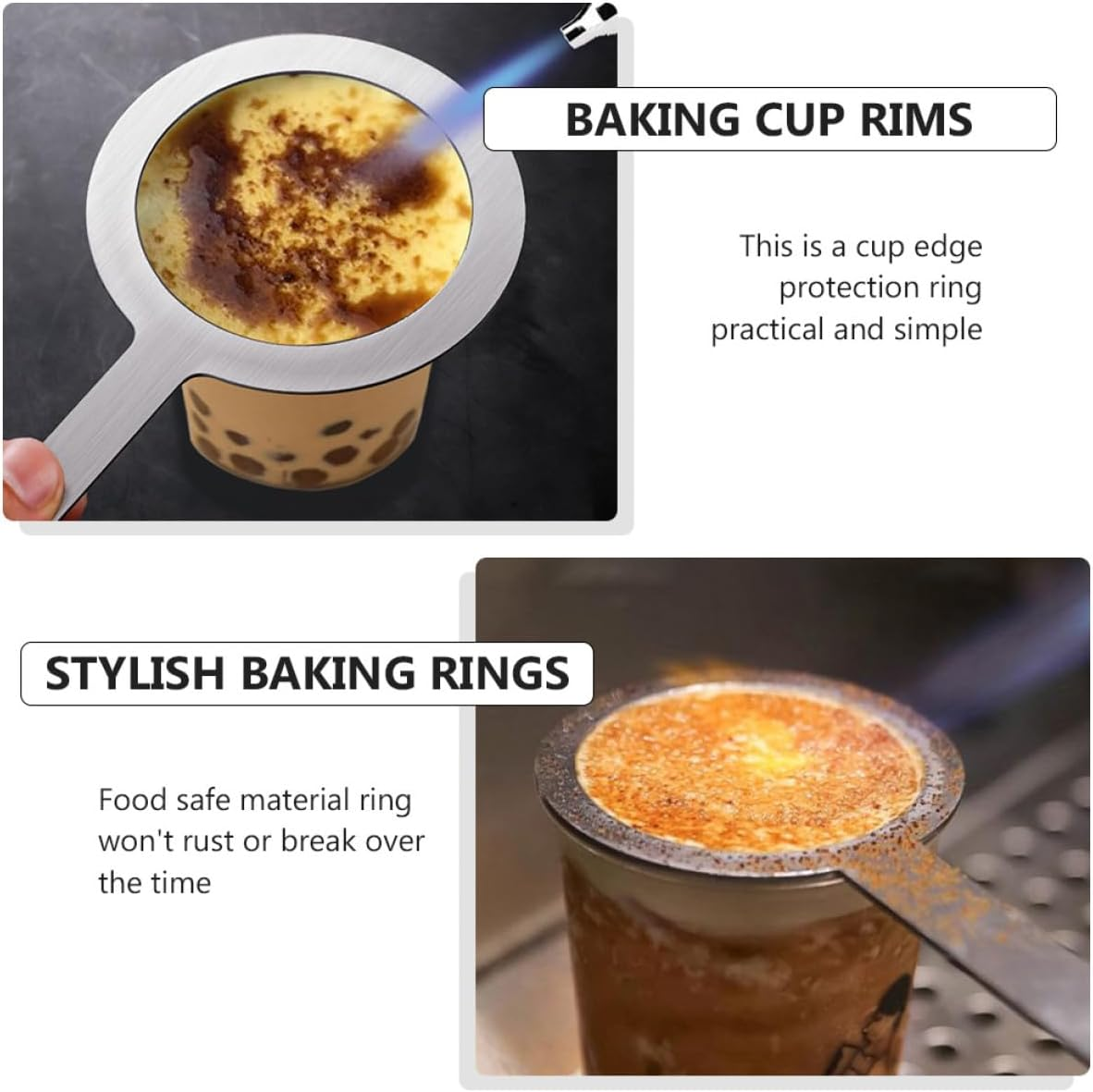 HOMOCONO 4Pcs Stainless Steel Coffee Cup Rim Protective Rings with Handle Anti-Scald Baking Gaskets for Milk Tea Shops and Cafes Lightweight DIY Beverage Accessory image number 1