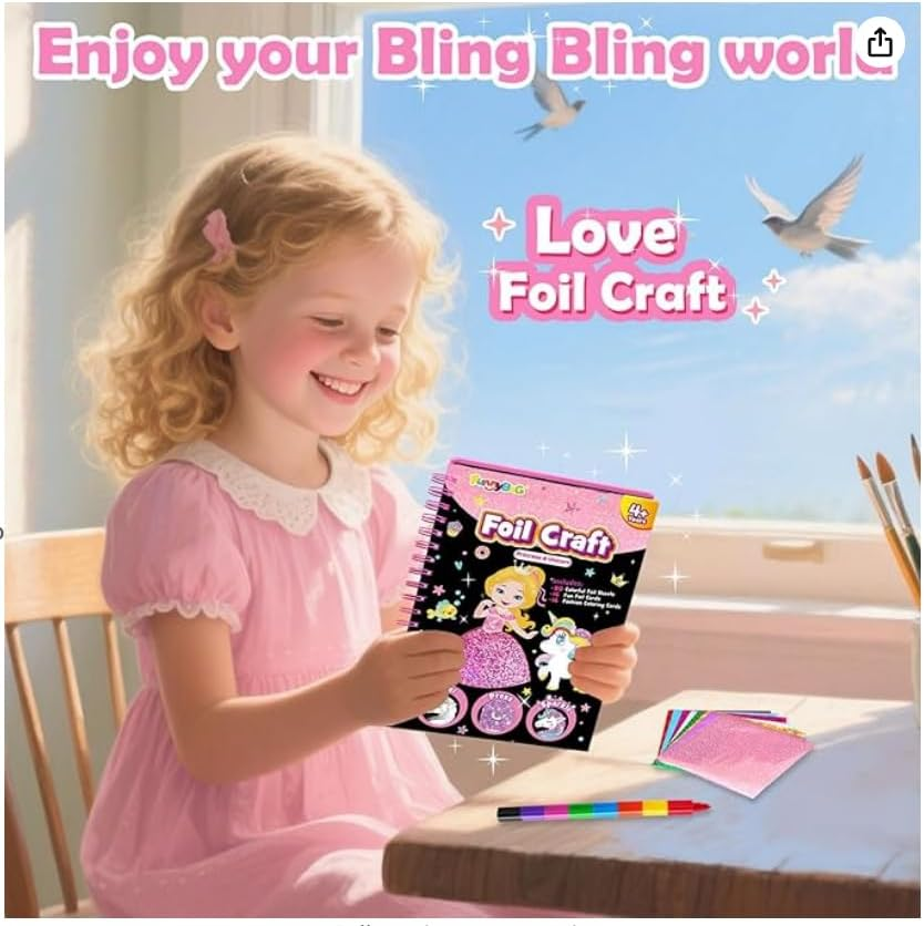 FUNNYB&G Foil Art Craft Activity for Kids - Girls Gift Crafts for Kids Fun Art Supplies DIY Creative Travel Toy, Birthday Gift Party Favor Toys for Girls Boys 4 5 6 7 8 9 Years Old image number 4