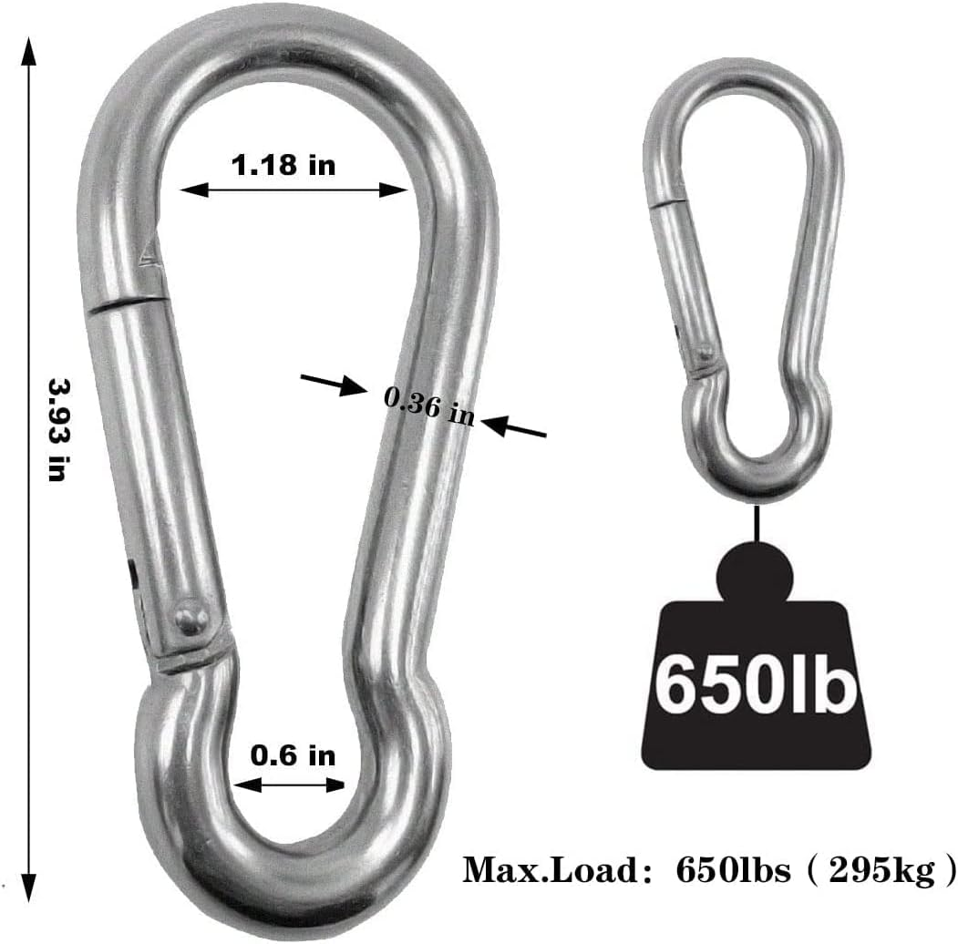 5 Pcs 4 Inch Carabiner Spring Snap Hook 304 Stainless Steel Heavy Duty Carabiner Clip image number 3