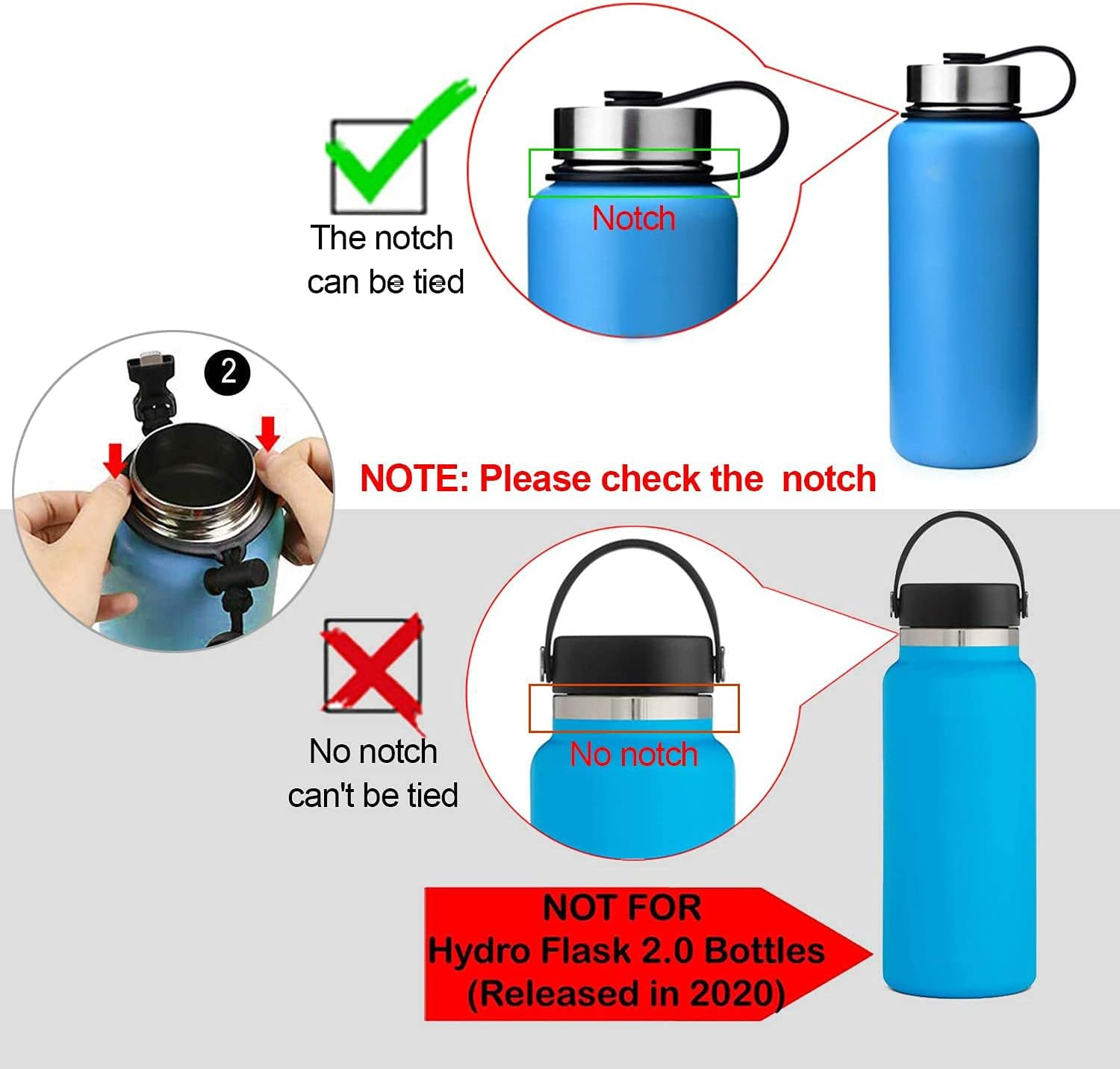 Paracord Handle with Shoulder Strap for Hydro Flask Bottle Strap - Bright Rainbow image number 4