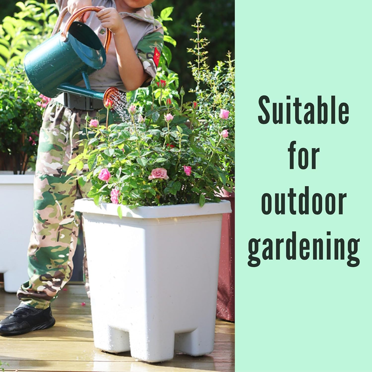 Lalagreen Large Tall Planters for Outdoor Plants (2 Pack, 15 Inch) White Rectangular Self Watering Flower Pot with Caster, Big Tree Pot for Modern Stylish Indoor Houseplant outside Balcony Garden image number 6