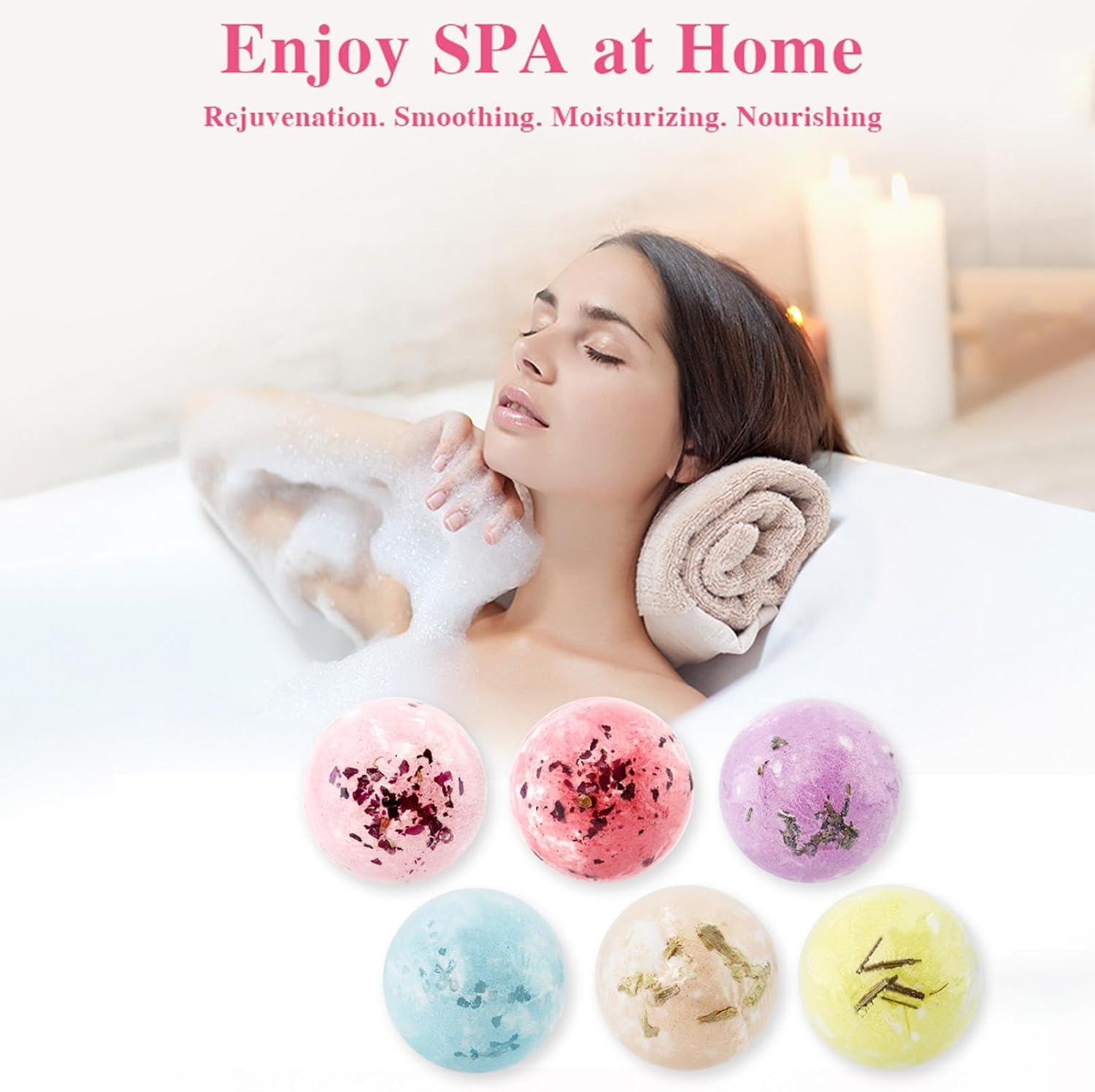 Bath Ball Set,Natural Shower Balls - Fizzy Bath Balls Set, Set of 6 Bubble Spa Bath Balls for Girlfriends Wives, Nourishing Ball Bath image number 1