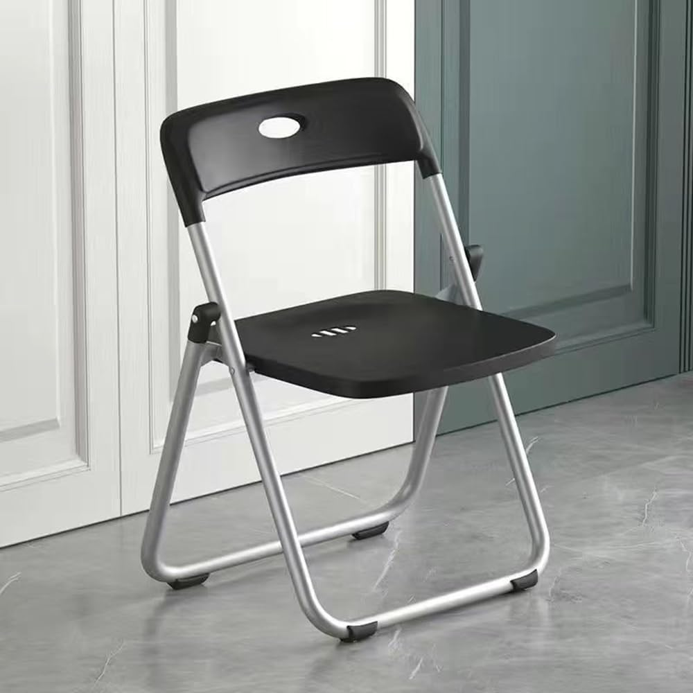Hbluefat Folding Chairs, Plastic Stackable Seat with Steel Frame, Portable for Home Office Picnic Indoor/Outdoor, Black image number 1