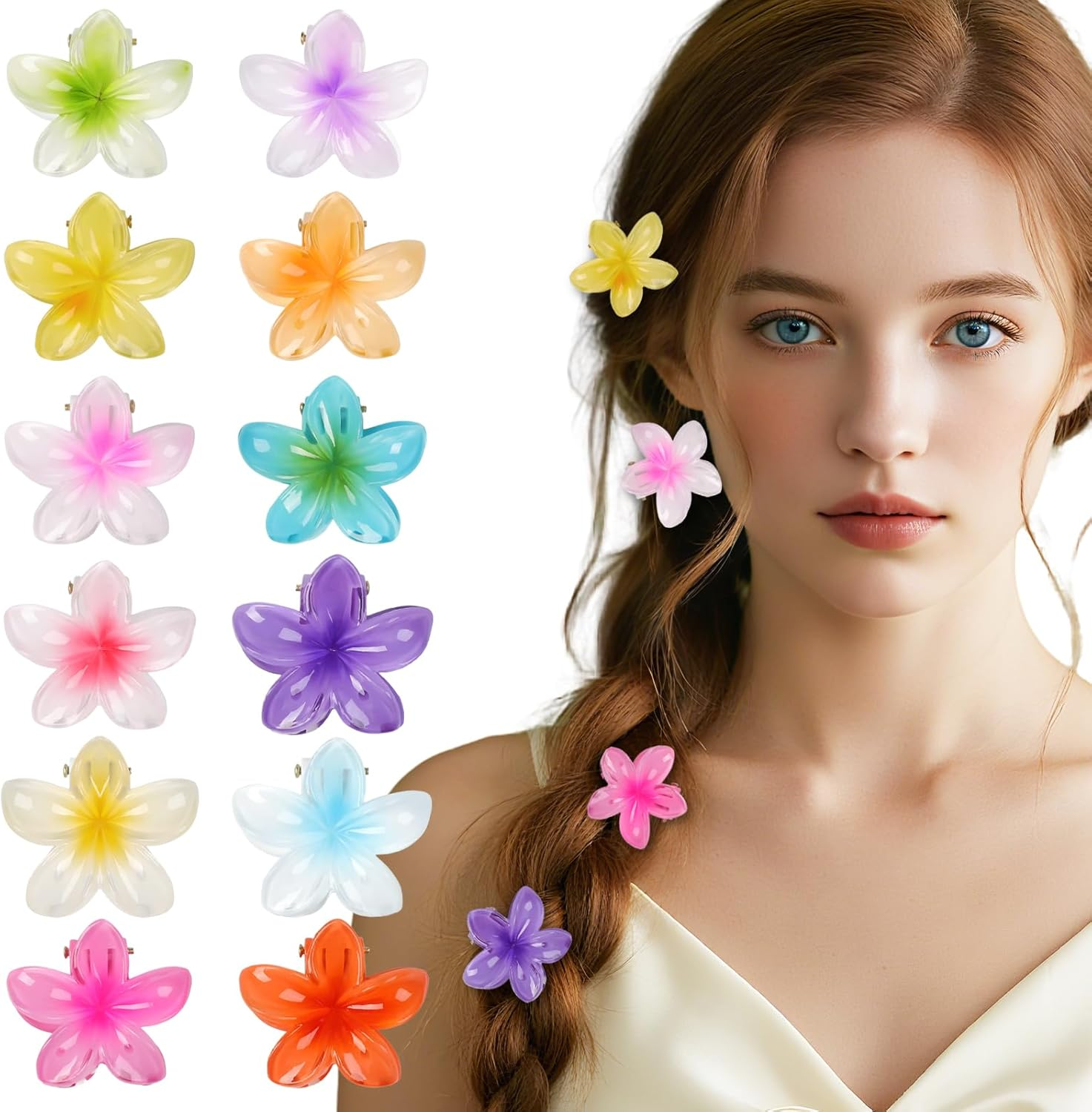Pack of 12 Small Flower Hair Clips, Plastic Small Gripper Hair Clips, 1.3 X 1.5 Cm Flowers Mini Hair Clips, Non-Slip Colourful Cute Colours Hair Clip, for Baby Women Girls Hair Styling Accessories image number 4