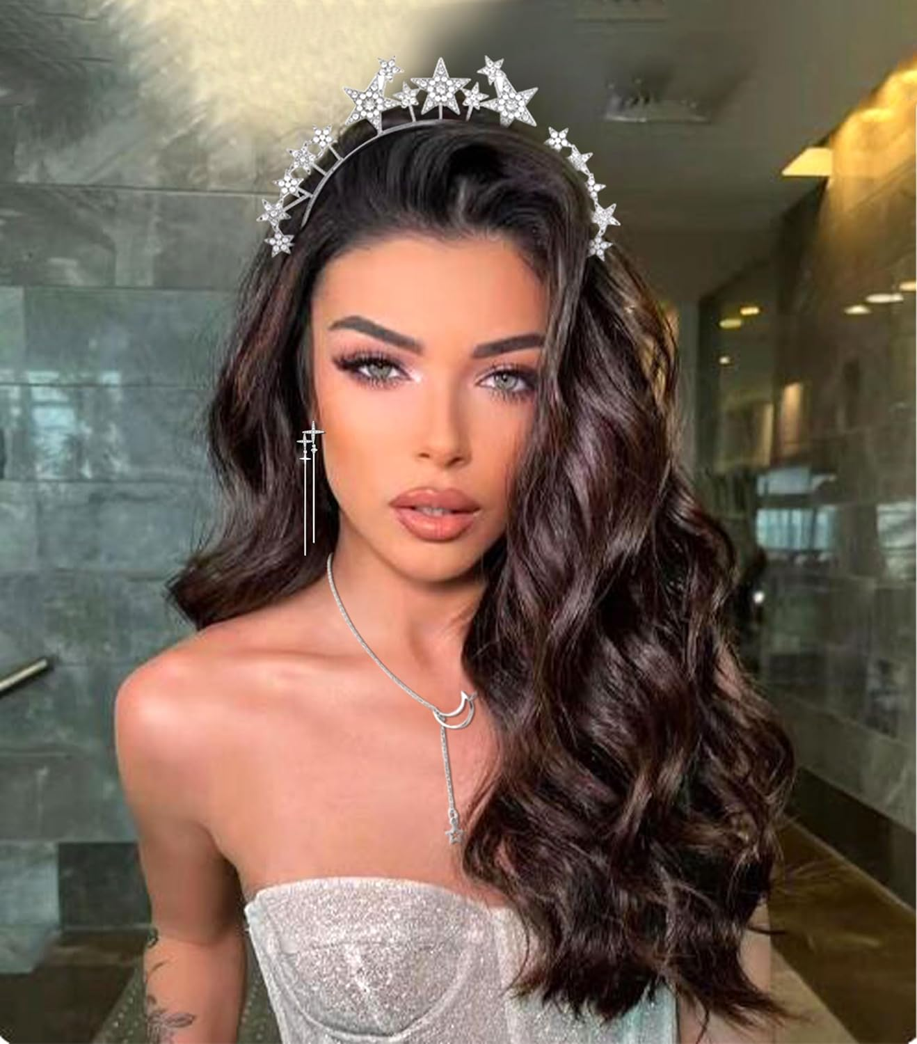 Jevenis Stars Headband Goddess Crown Halo Crown Headpiece Stars Accessories image number 5