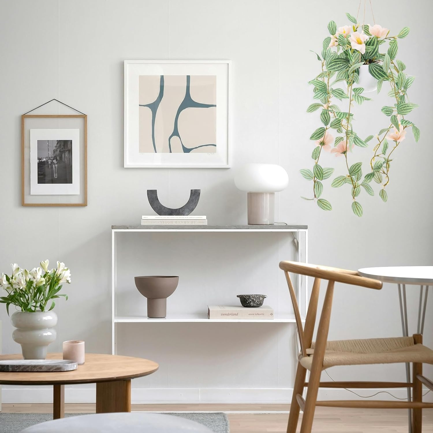 2 Pack Fake Hanging Plants Artificial Decor Simulation Hanging Plants with Champagne Flower Samll Natural Ivy Greenery D&eacute;cor Bedroom Garden Farmhouse Wall Shelf Indoor Outdoor - Pink image number 6