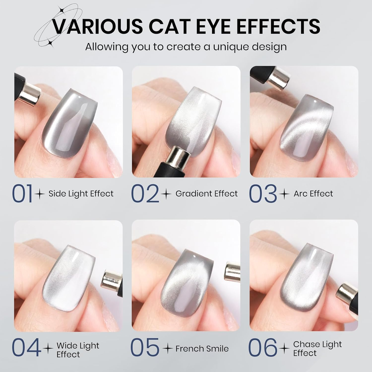 KRISNICE Glass Cat Eye Gel Nail Polish, 7.3Ml Silver Grey Glitter Moonlight Cat Eye Effect Soak off UV LED Gel Polish for Nail Art Manicure Salon Home DIY(KMY1-004-04) image number 5