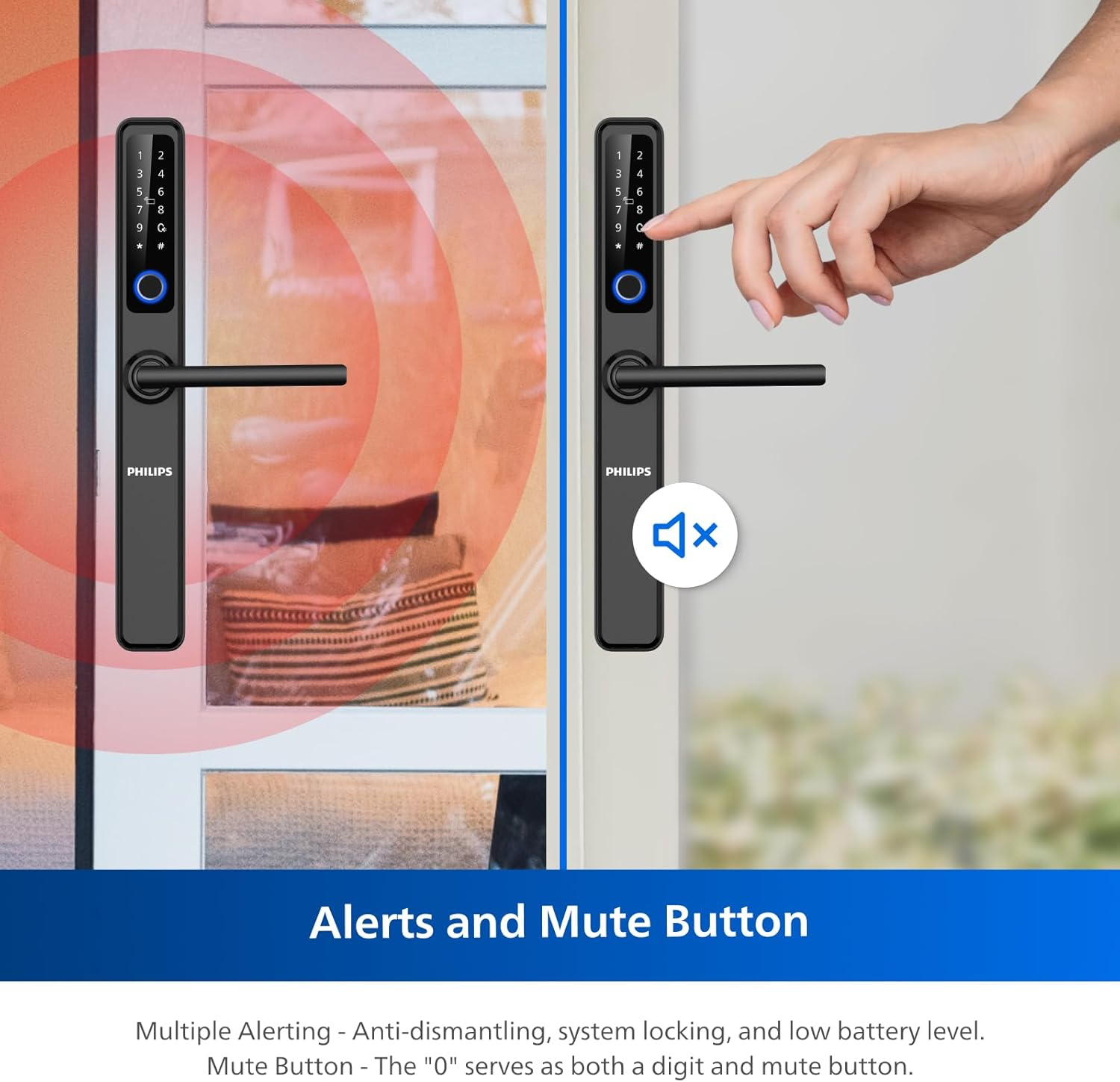 Philips Easykey Wi-Fi Slim Handle Fingerprint Lock - Smart Door Lock Australia, Fingerprint Lock, Smart Home, Home Improvement, Keyless Door Lock, Smart Home Gadgets, Door Safety Lock- Black image number 3