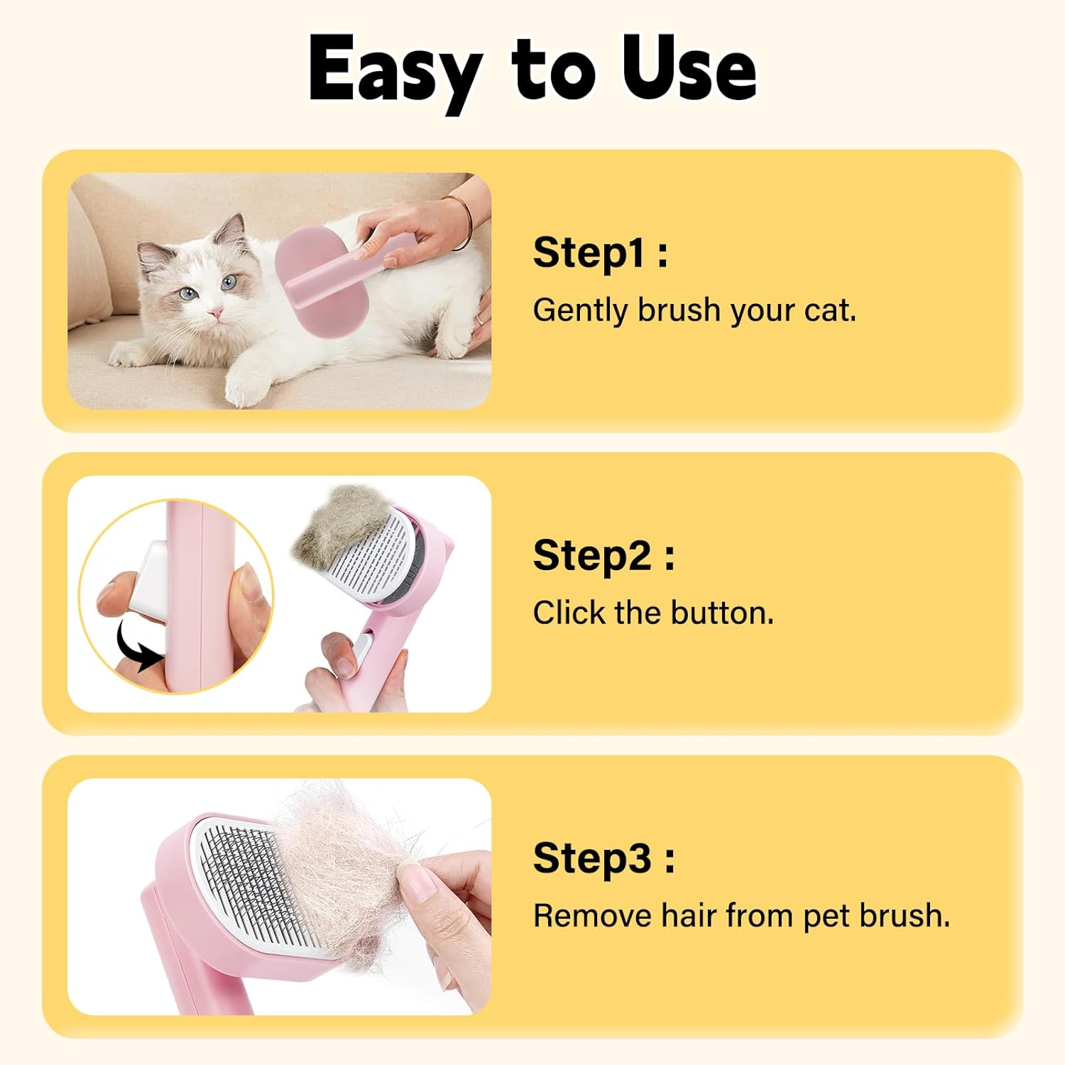 Cat Brush with Release Button,Small Animal Brushes for Indoor Cats Shedding,Cat Brush for Long or Short Haired Cats, Cat Grooming Brush Cat Comb for Kitten Rabbit Massage Removes Loose Fur,Pink image number 3